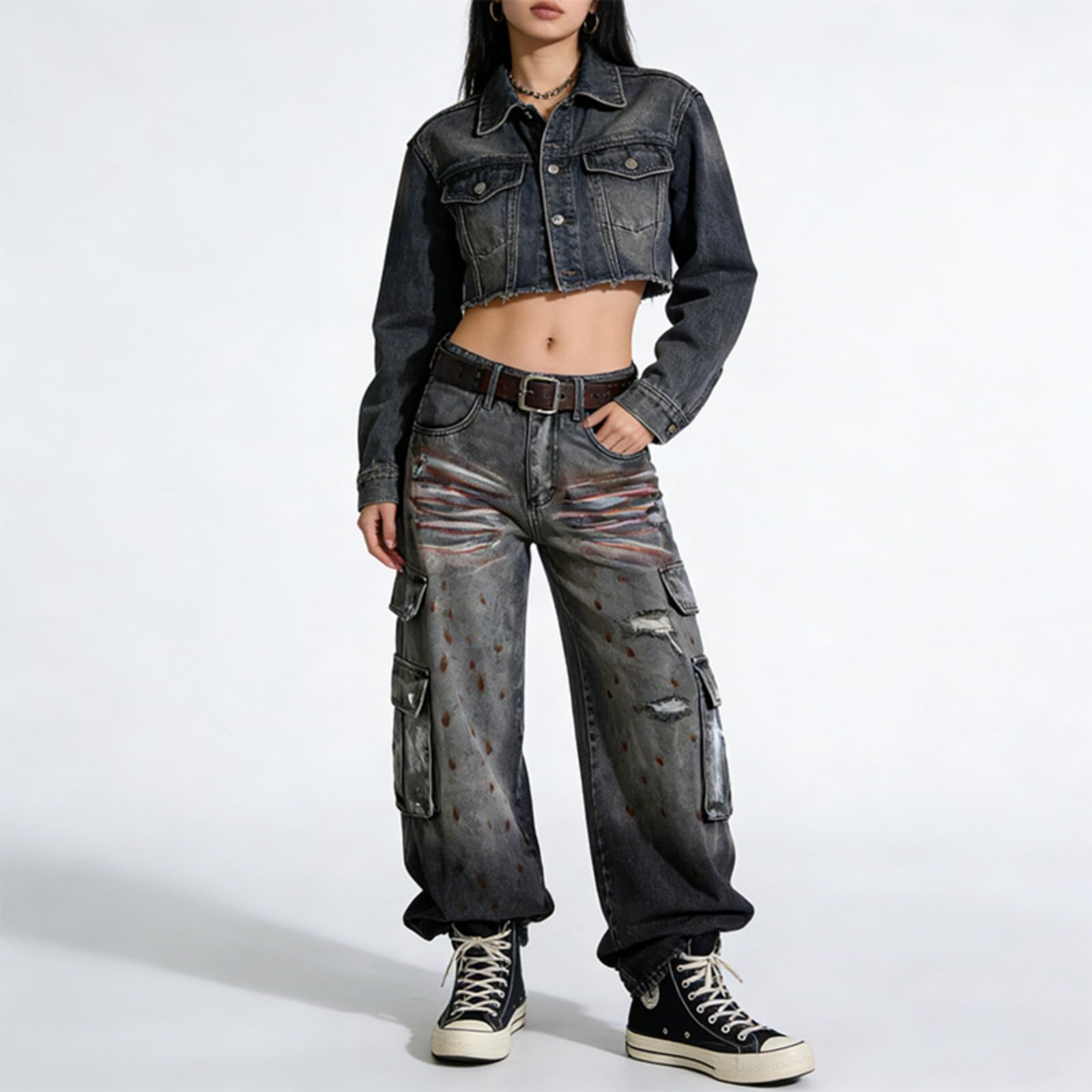 Unisex Boyfriends Gamba Larga Jeans Jeans Retro Larghi Denim Larghi Pantaloni Hip Hop Vita Media Jean Streetwear Unisex Graffiti Baggy Grunges Hiphop Streetwear Harajukus