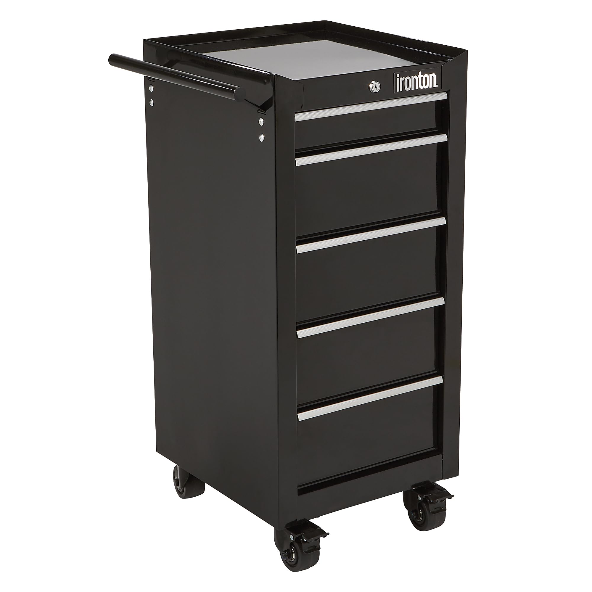 Ironton 5-Drawer Rolling Cabinet with dimensions: 16.77in.W x 37.4in.H x 18in.D