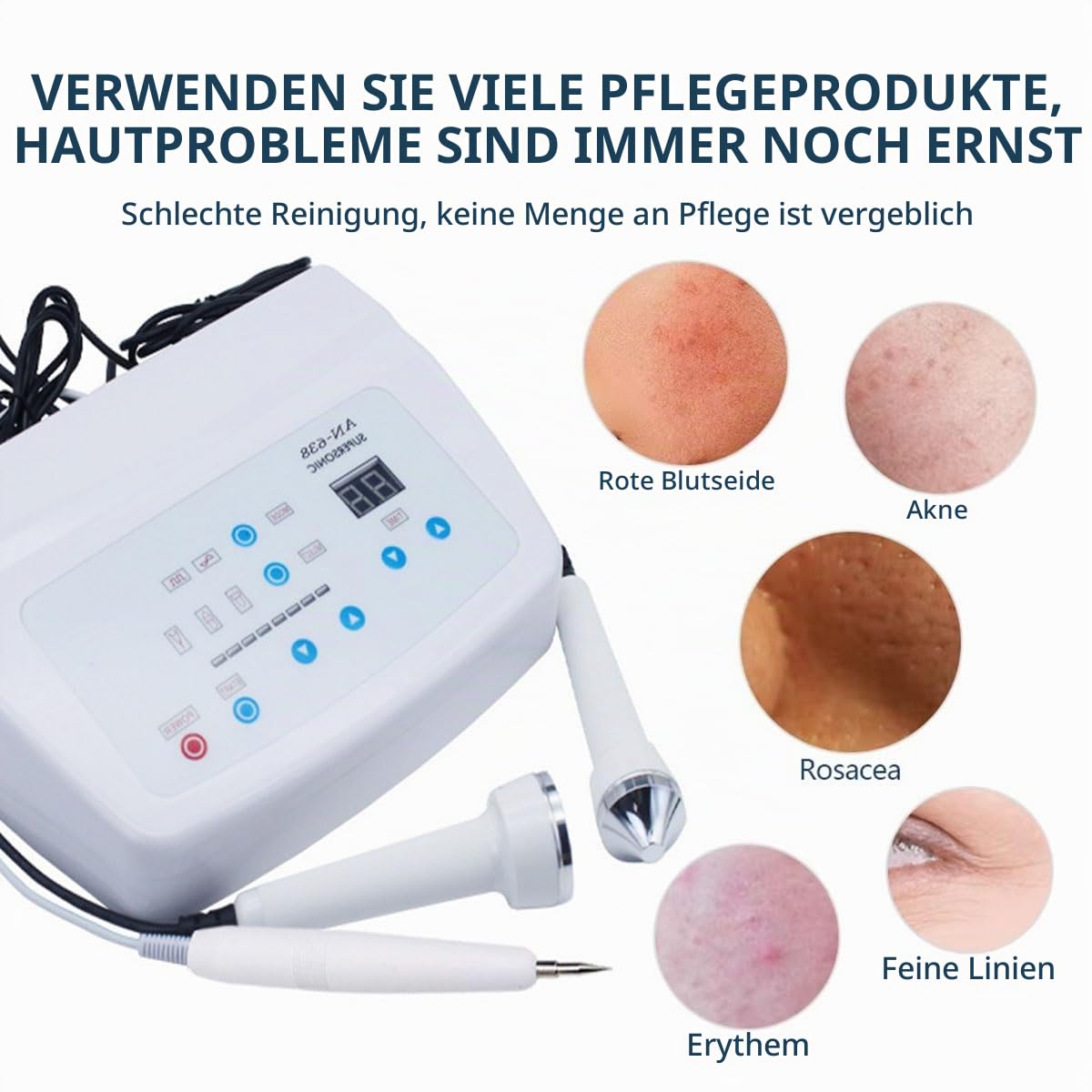 Ultraschallgerät Gesich Mit 2 Pflegeköpfen Und Stift Zur Entfernung Von Muttermalen. Zeiteinstellbar, Glättet Falten, Sicher Und Schnell, Zur Entfernung Von Flecken für Zuhause SPA Hautverjüngung