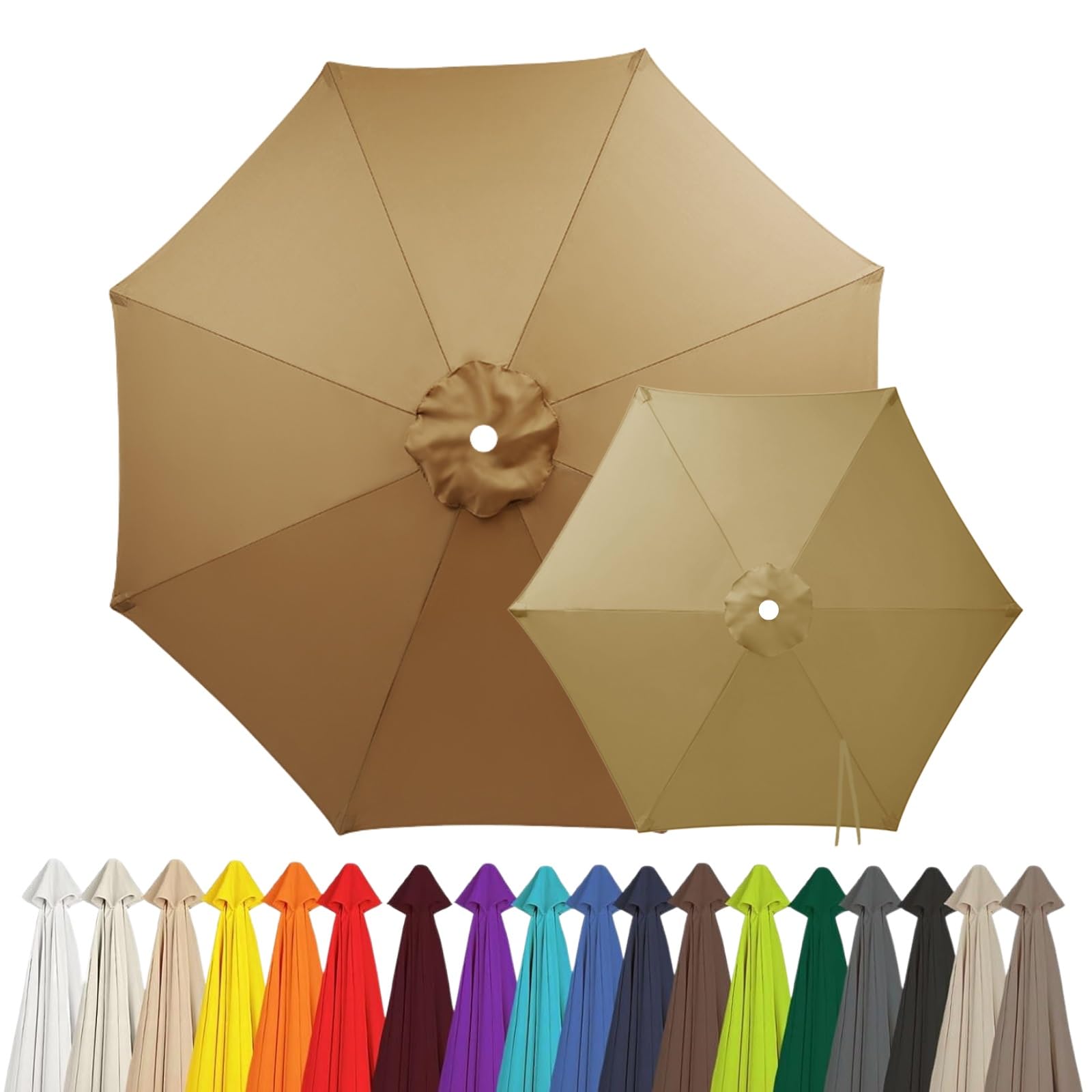 2m 2.15m 2.5m 2.7m 3.0m 4.0m Replacement Parasol Canopy for 6/8 Arms, Waterproof Outdoor Garden Parasol Fabric Cover, UV Protection Sun Shade Replacement Top Only(Khaki,8-RIBS-7.5FT/2.30m)