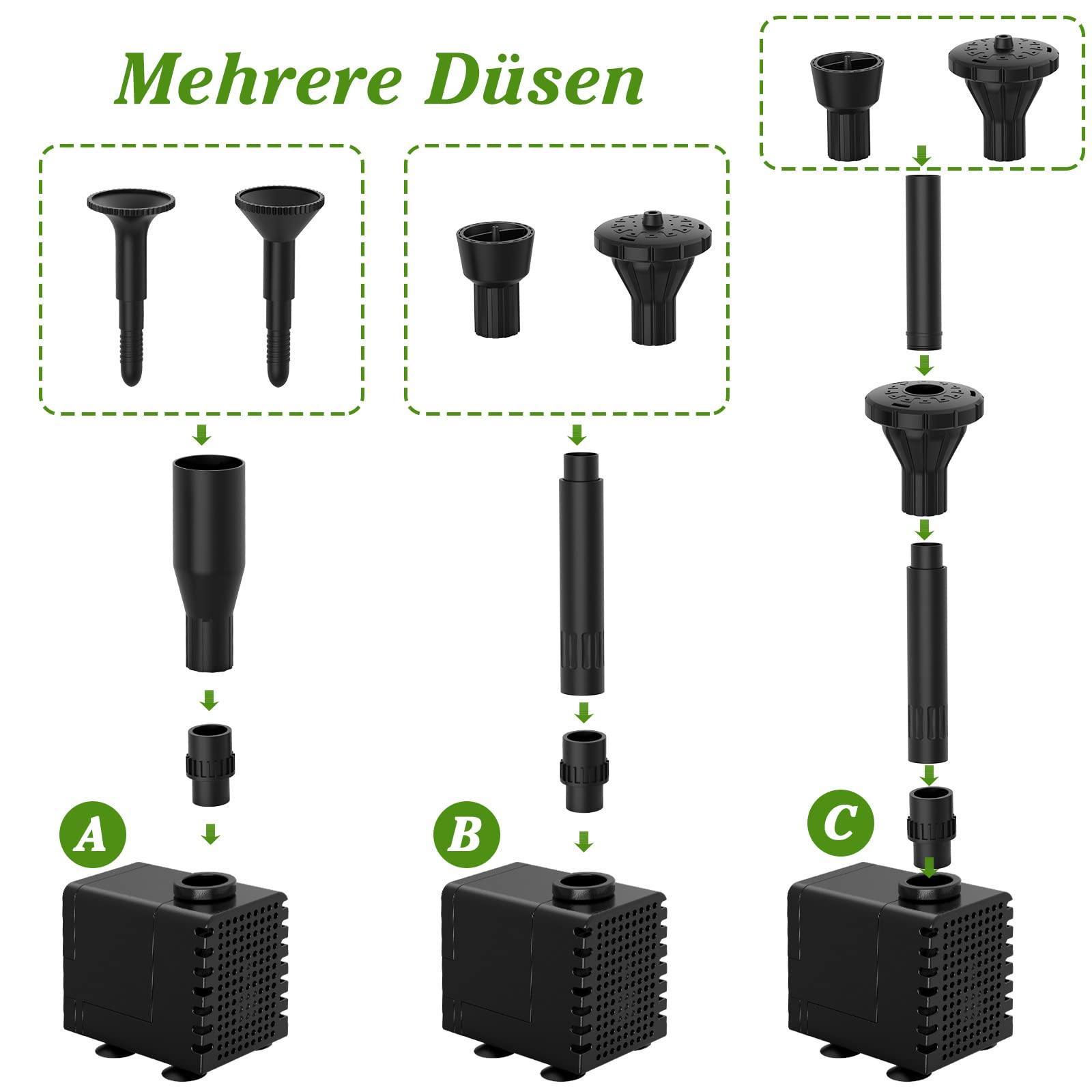 AMZtime Solarbrunnen für Draussen, Aufrüstung 20W Falten Solar Teichpumpe | Solar Springbrunnen für Außen mit 6 Fontänenstile und Verstellbarem Ständer Teichpumpe Solar für Garten,Teich,DIY-Wasserspiel