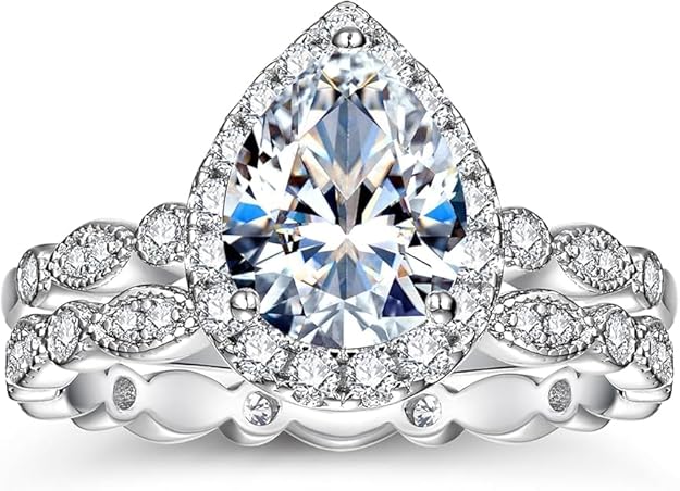 Halo Moissanite Engagement Ring Set