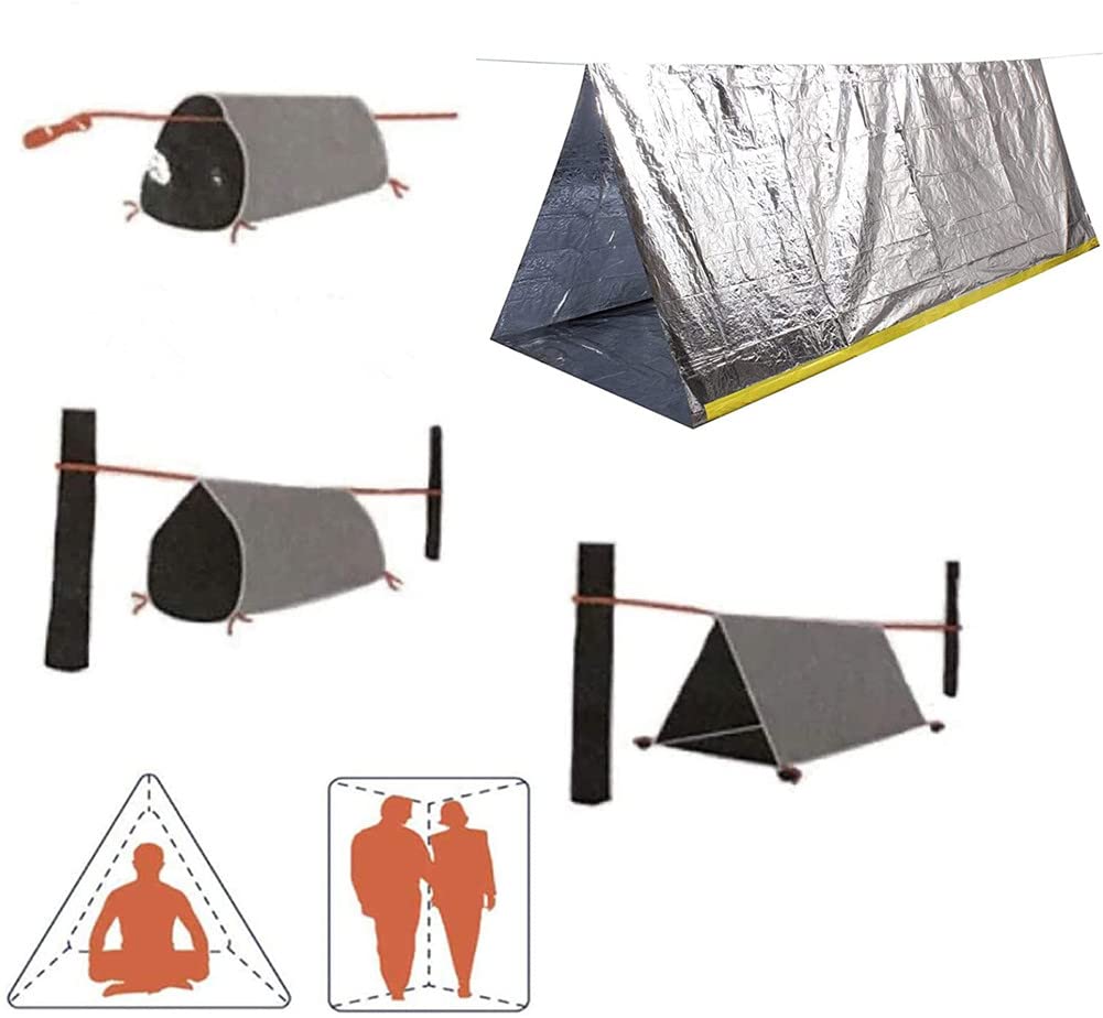Emergency - Tenda di emergenza con corda ultraleggera, tenda di emergenza, impermeabile, per 2 persone, in Mylar Thermal Shelter per escursioni