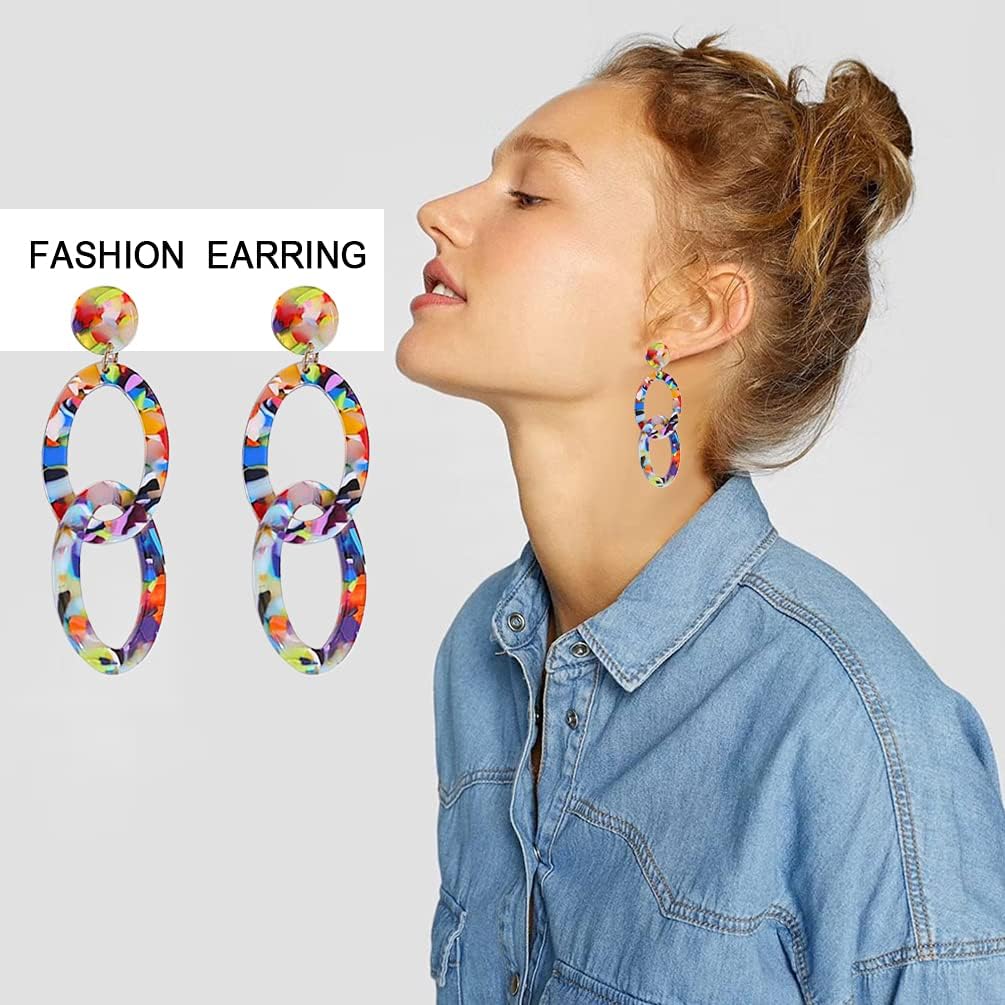 Acrylic Earrings for Women Multicolor Resin Earrings Statement Dangles Drop Earrings - Image 2