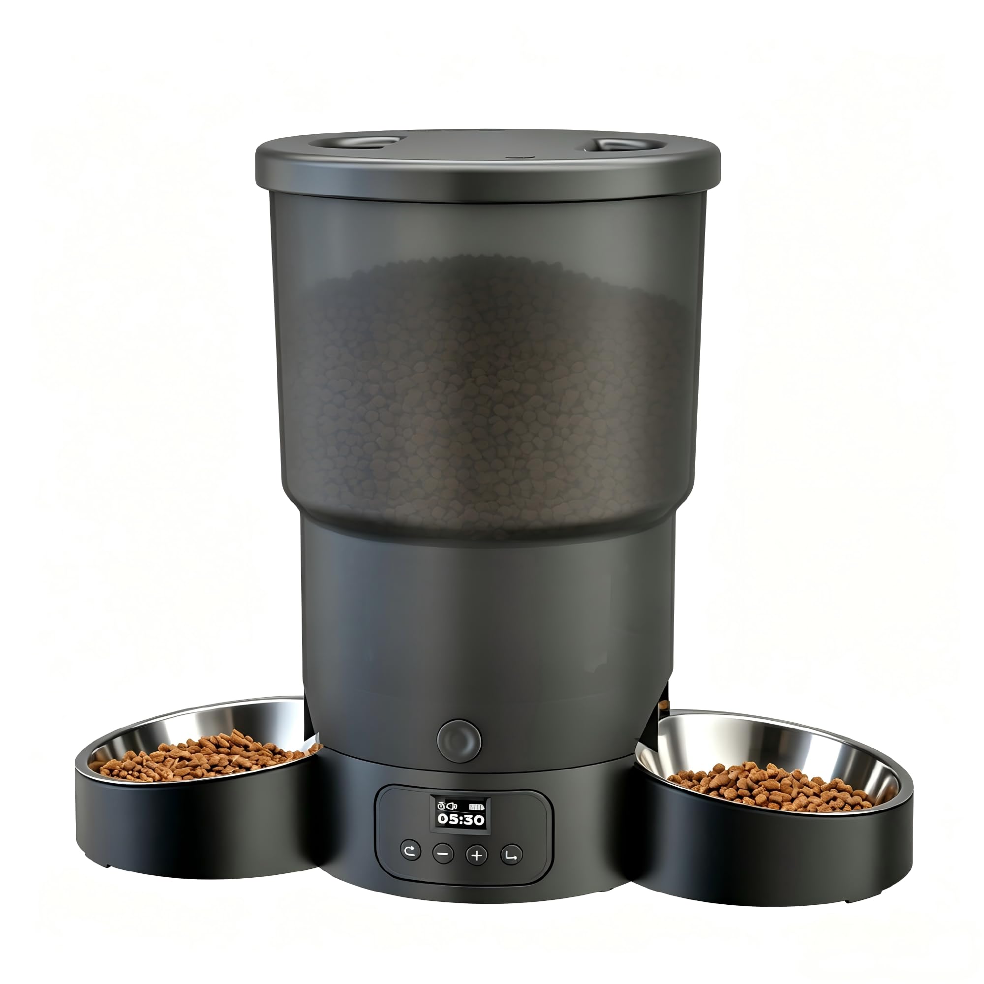 Gimars 5L Distributore Automatico Cibo Gatti 2 Ciotole in Acciaio Inossidabile, Distribuzione Uniforme, Dispenser Crocchette Gatti e Cani Programmabile da 1-6 Pasti al Giorno, Registrazione Vocale 10s