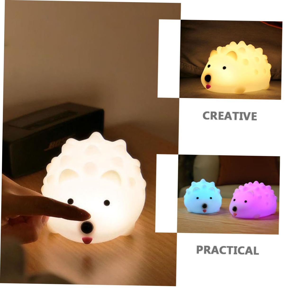 Anneome Luz de Noche Erizo de Silicona Color Claro LED y USB | Cable USB y Mando a Distancia, Diseño Regulable y Tacto Suave, Decoración de Mesa para Cafeterías