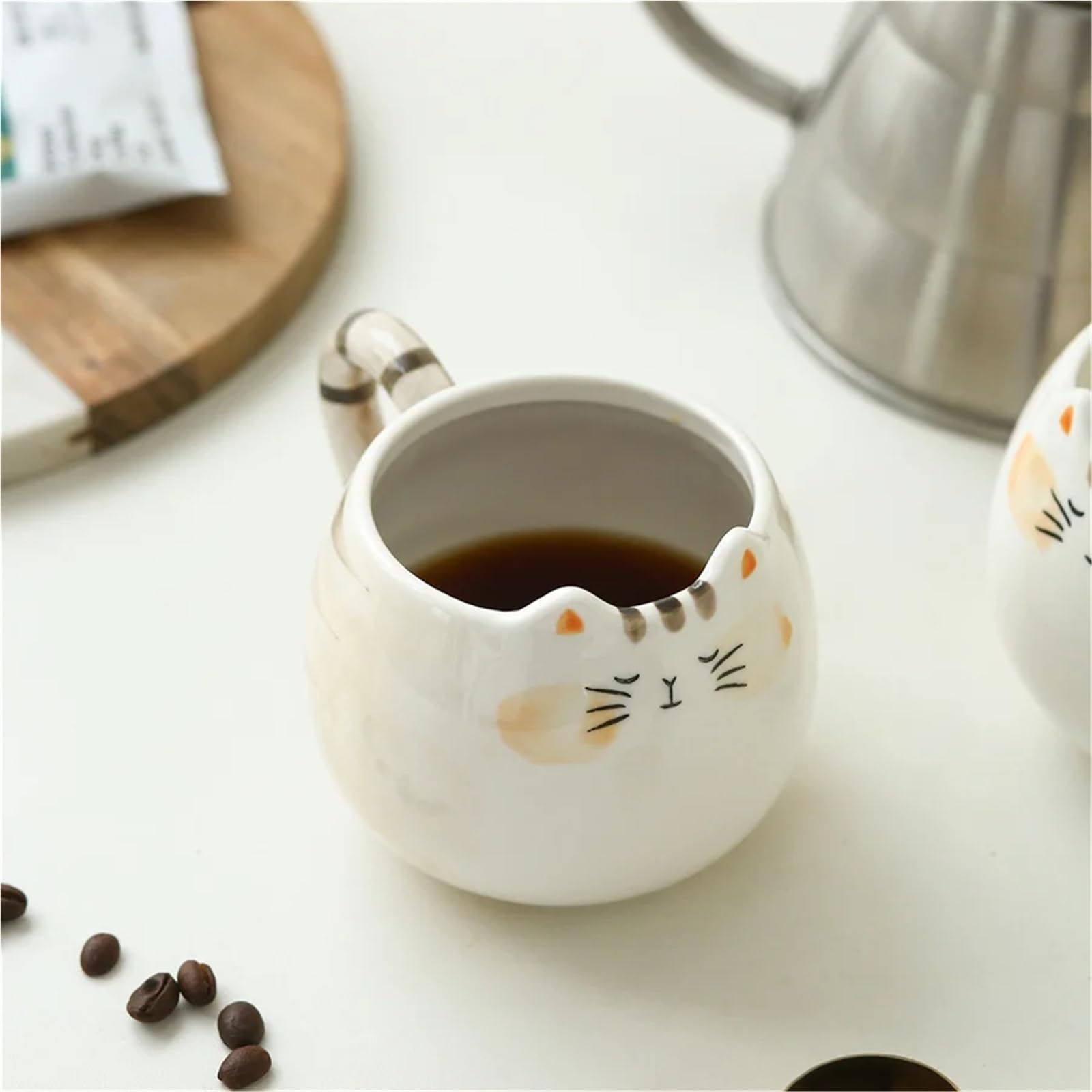 Taza de cerámica bonita, taza con forma de gato, tazas de leche, café y agua de 380ml/13oz, 2 uds. Para Boda