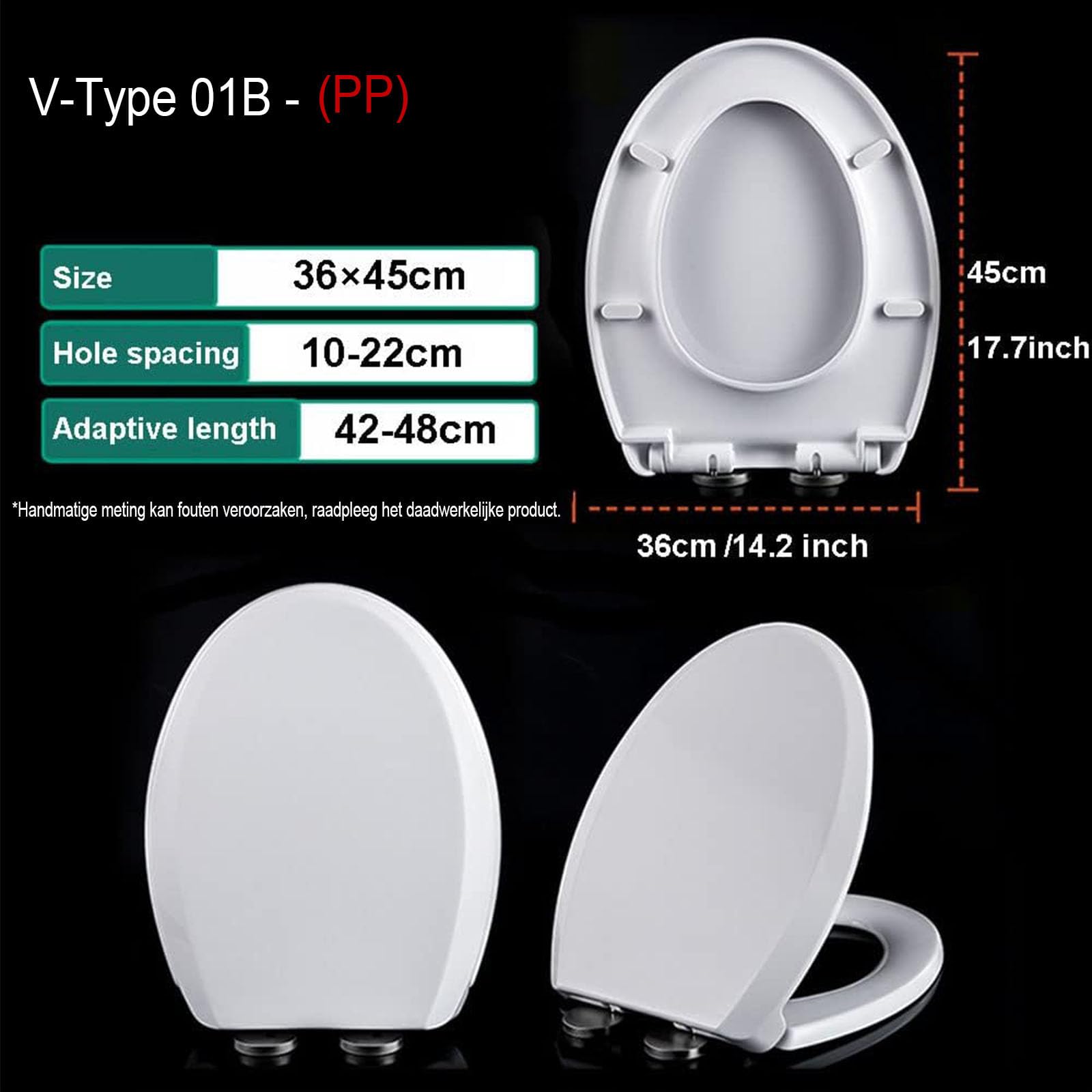 Asiento de inodoro en forma de V de cierre lento, tapa de cierre silencioso, ajuste universal, bisagra ajustable, desmontaje rápido, color blanco 01A (01B)