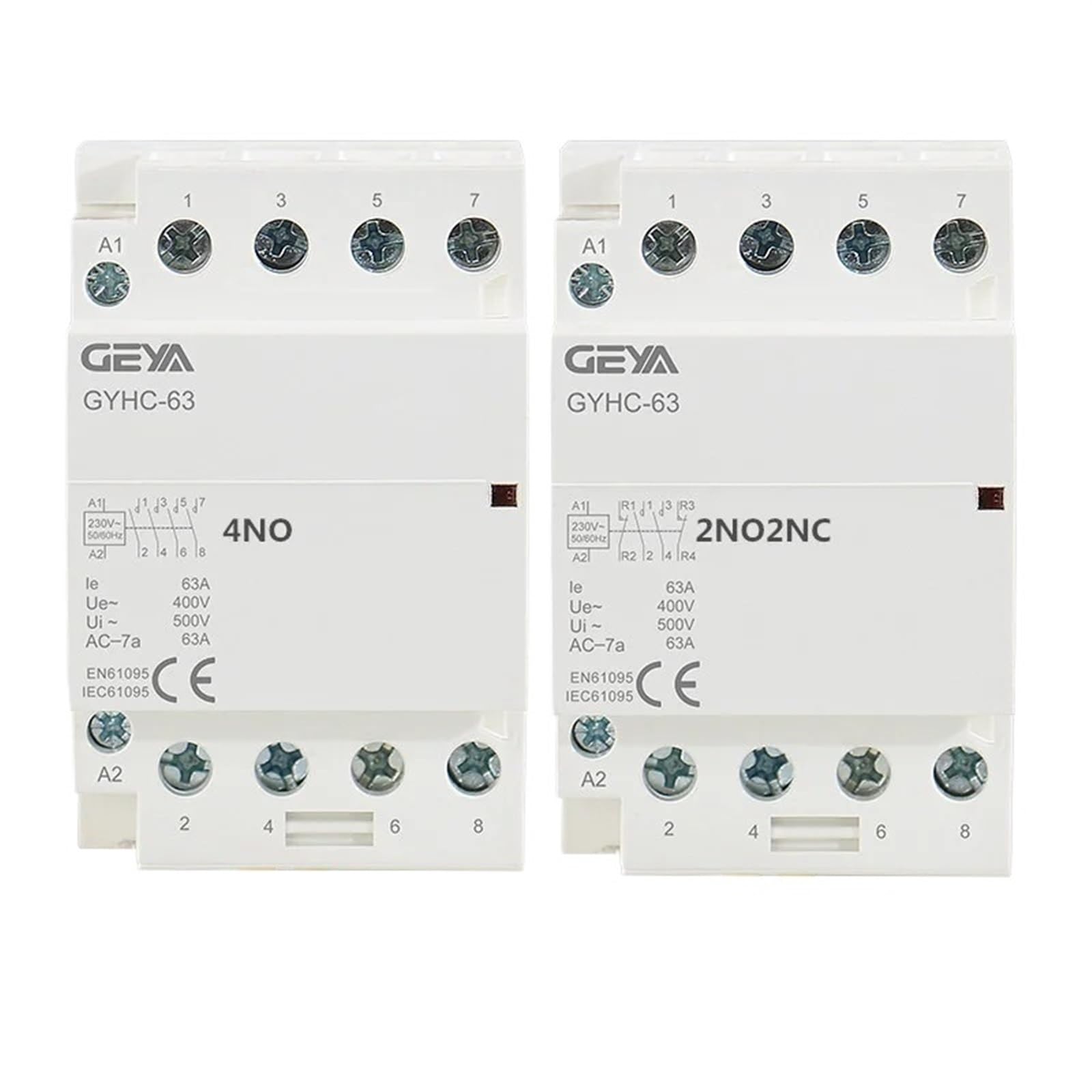 HUUOQIWY 4P 63A 4NO or 2NC2NO 220V/230V 50/60HZ Din Rail Household AC Modular Contactor(4P 63A 2NO2NC 220V)
