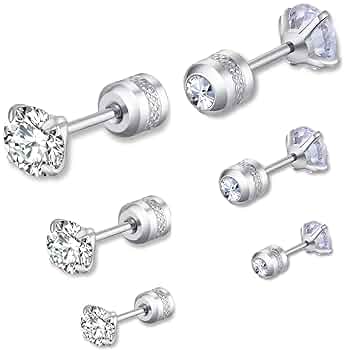 Amazon.com: Pack of 3 Screw Back Cubic Zirconia Earrings