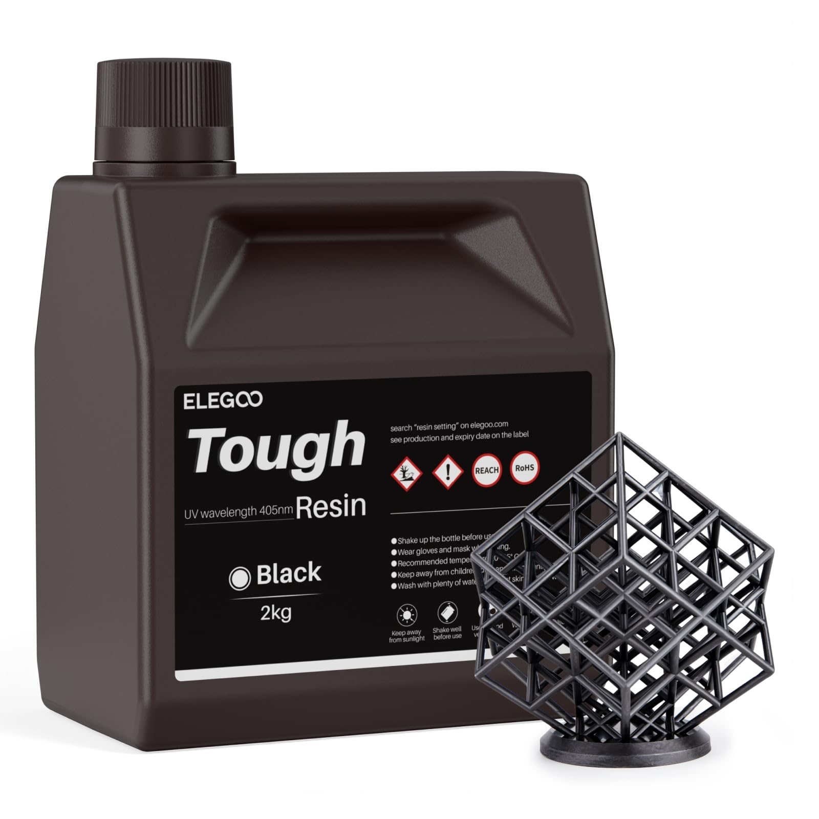 ELEGOO Resina Tough ad Alta Durezza, Bassa Viscosità e Minimo Ritiro, Compatibile con Stampanti 3D MSLA/LCD/DLP, Nero 2000g