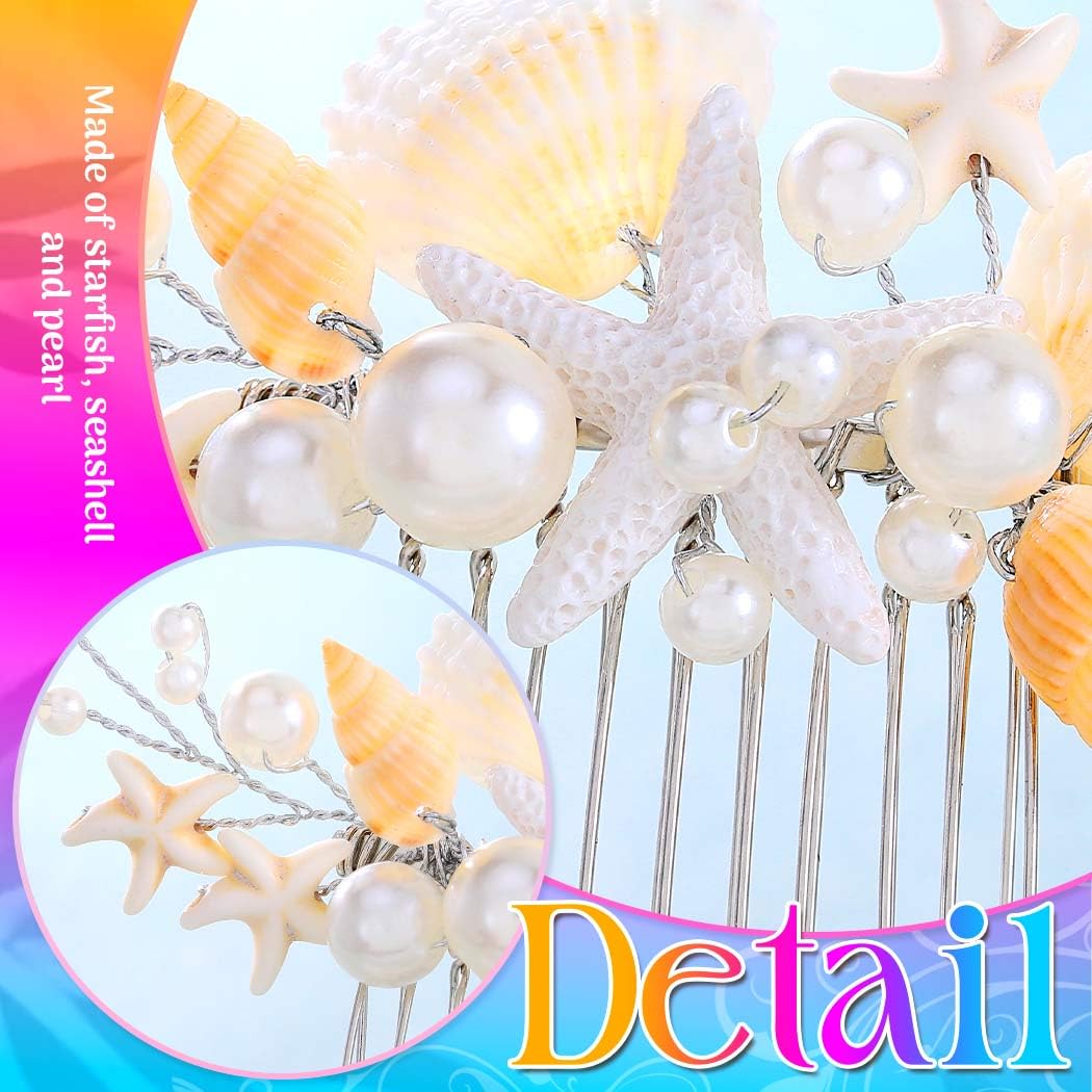 CASDRE Starfish Wedding Hair Comb Silver Seashell Bridal Hair Accessories Pearl Hair Pieces for Women and Brides (Silver) - Image 4