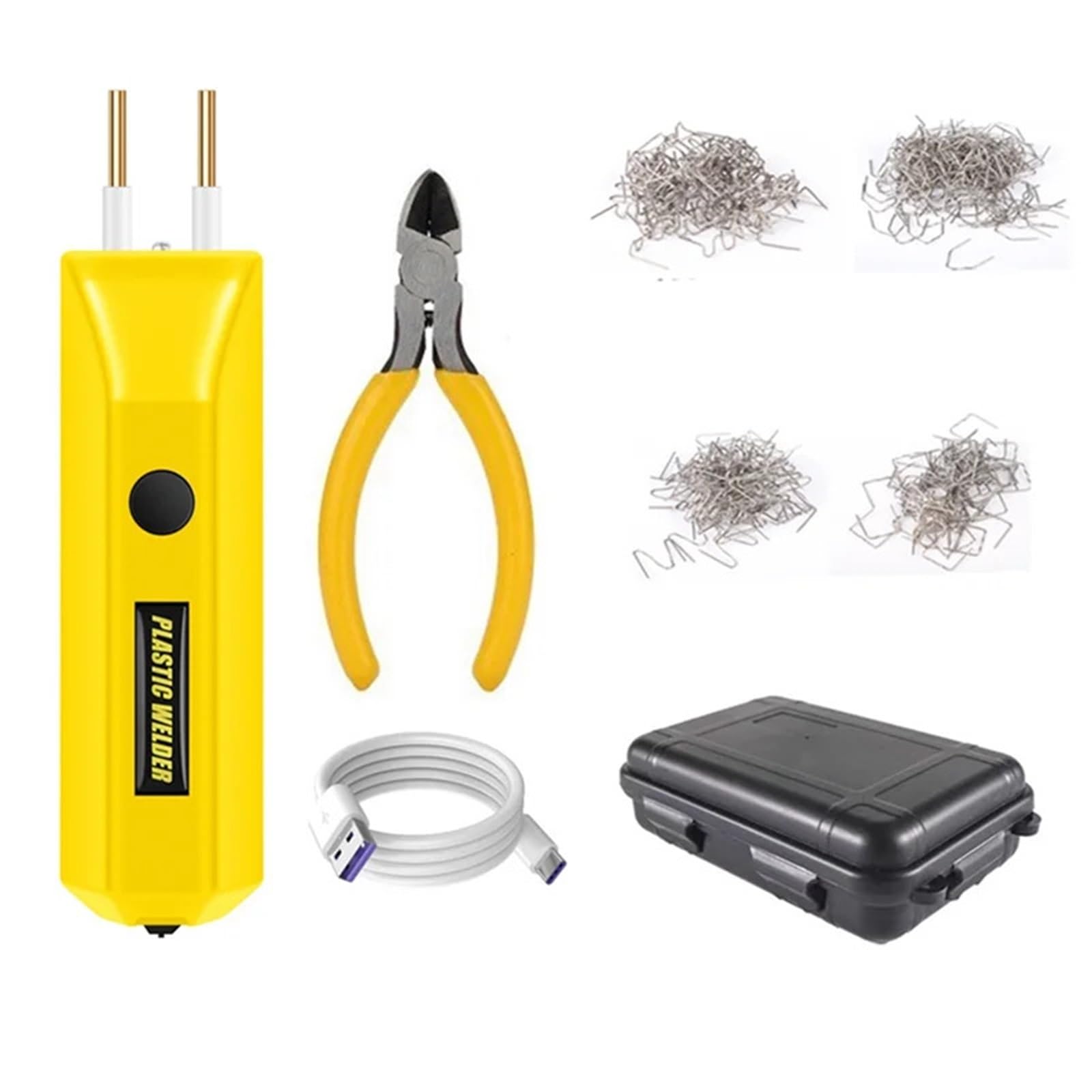 Kunststoff-Schweißgerät, 2 in 1, 100 W, tragbar, Mini-Reparaturwerkzeug für Risse aus Kunststoff, Reparatur von Stoßfängern, 200 Nägel (gelb)