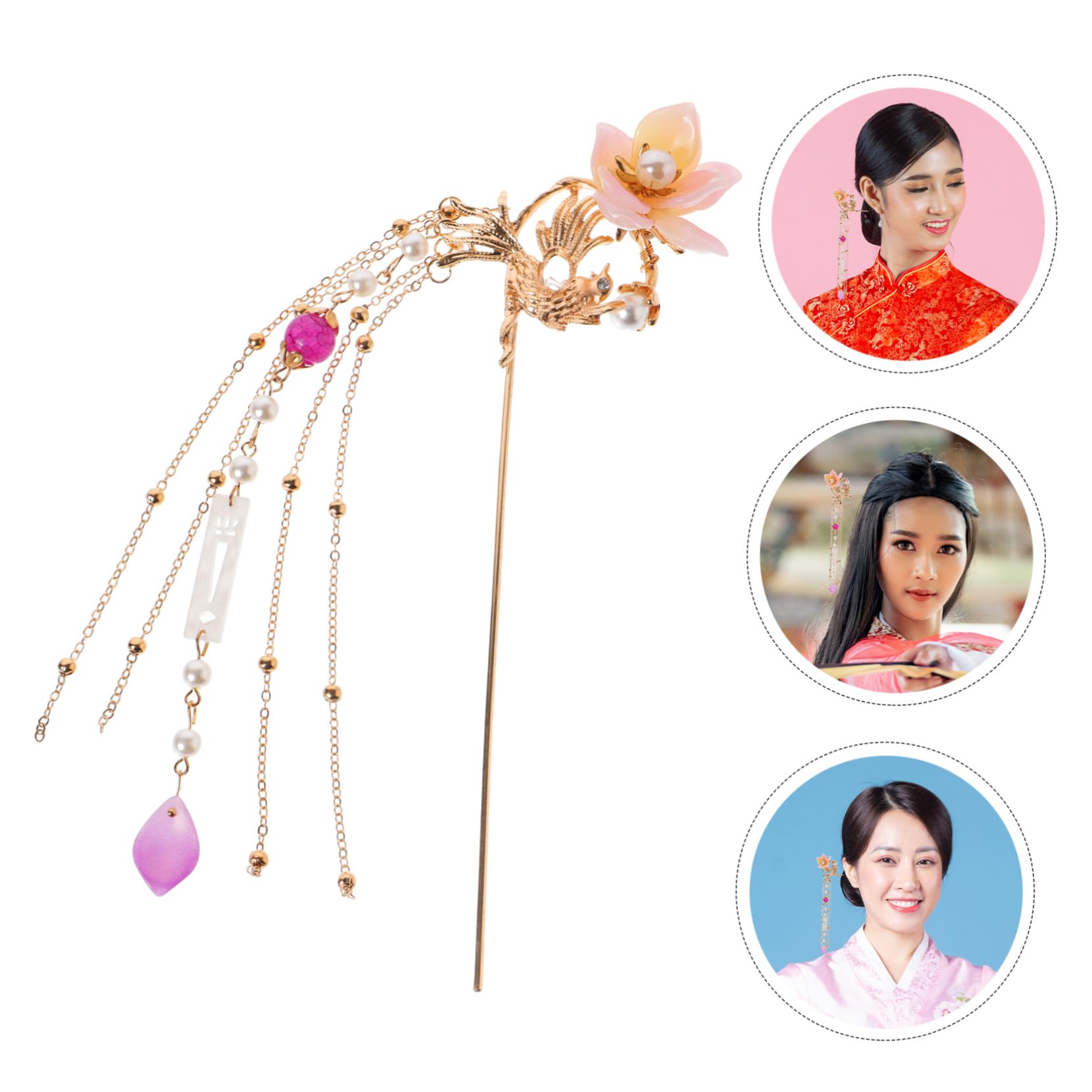 Gatuida Perlenhaarnadel Traditioneller Haarschmuck aus Legierung im Chinesischen Stil Retro mit Quasten Haarspange für Lange Haare für Frauen bei Festen und Cosplay