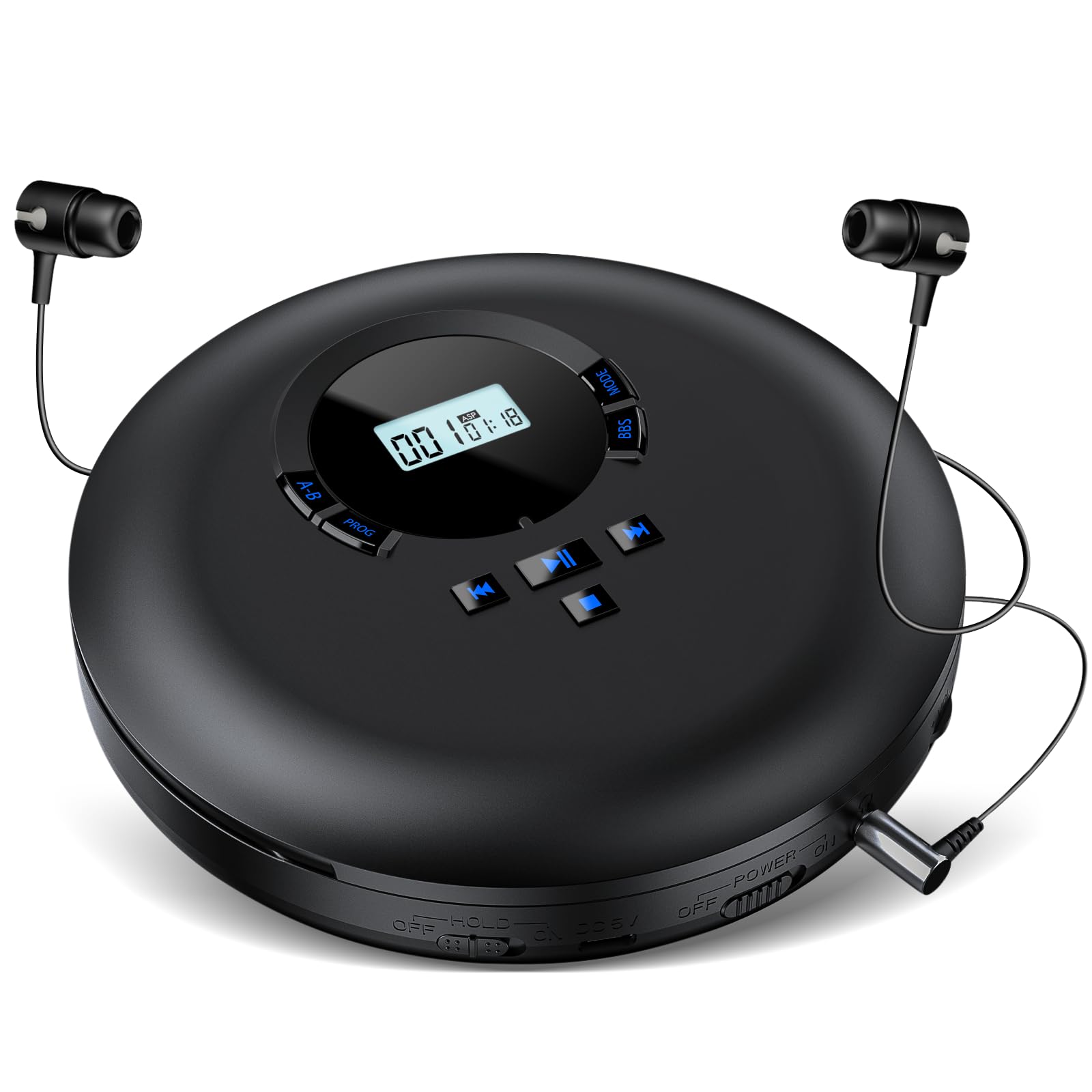 Gueray Lettore CD Portatile Hifi con display stereo cd Lettore CD con cuffie Supporto PROG ASP Funzione di memoria Funzione di ripetizione A-B Effetto BASSO