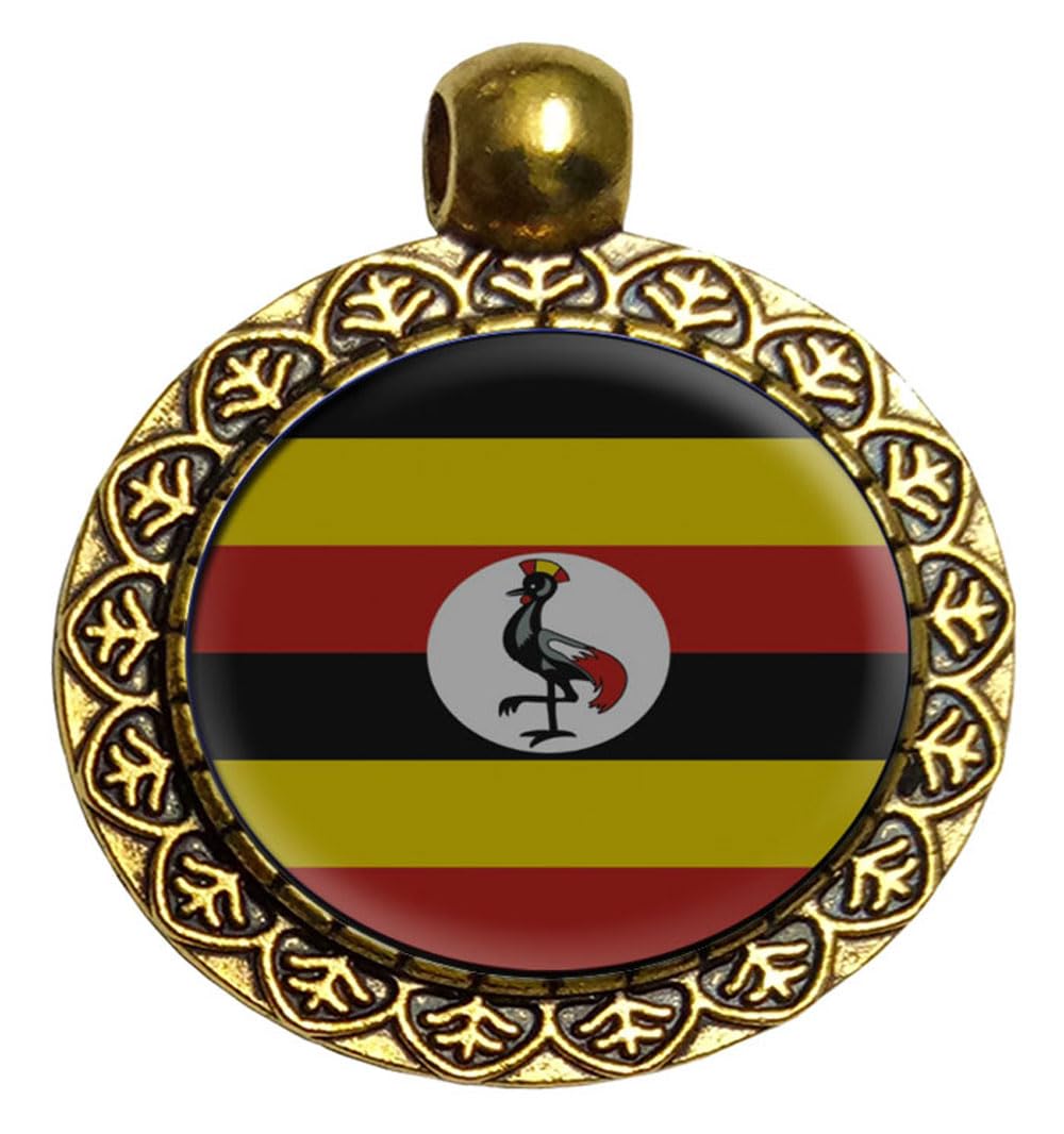 GenericUganda National Flag Pendant Necklace Chain Locket with Hook (1 Piece) | 25mm Round Alloy Steel | Imported from Thailand