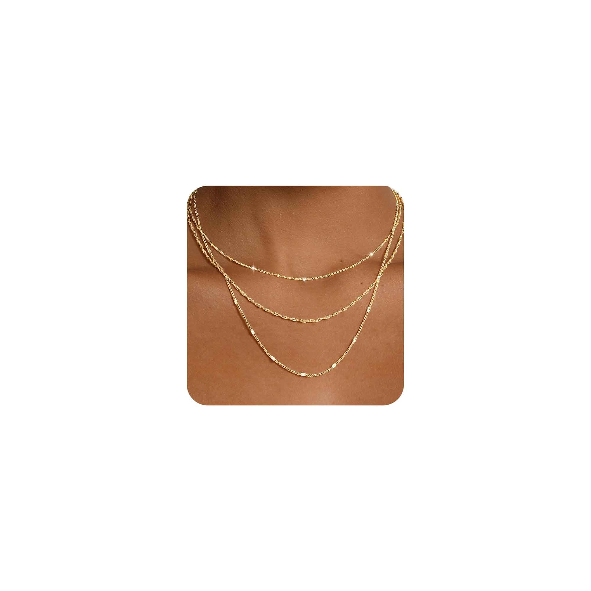 Yoosteel Layered 14k-Gold-Plated Necklace for Women,Necklaces Stack Jewelry Necklace Stackable,Dainty Thin Chain,Trendy Jewelry Gifts for Women,Shiny CZ Satellite Chain Paperclip Link Box Choker Set