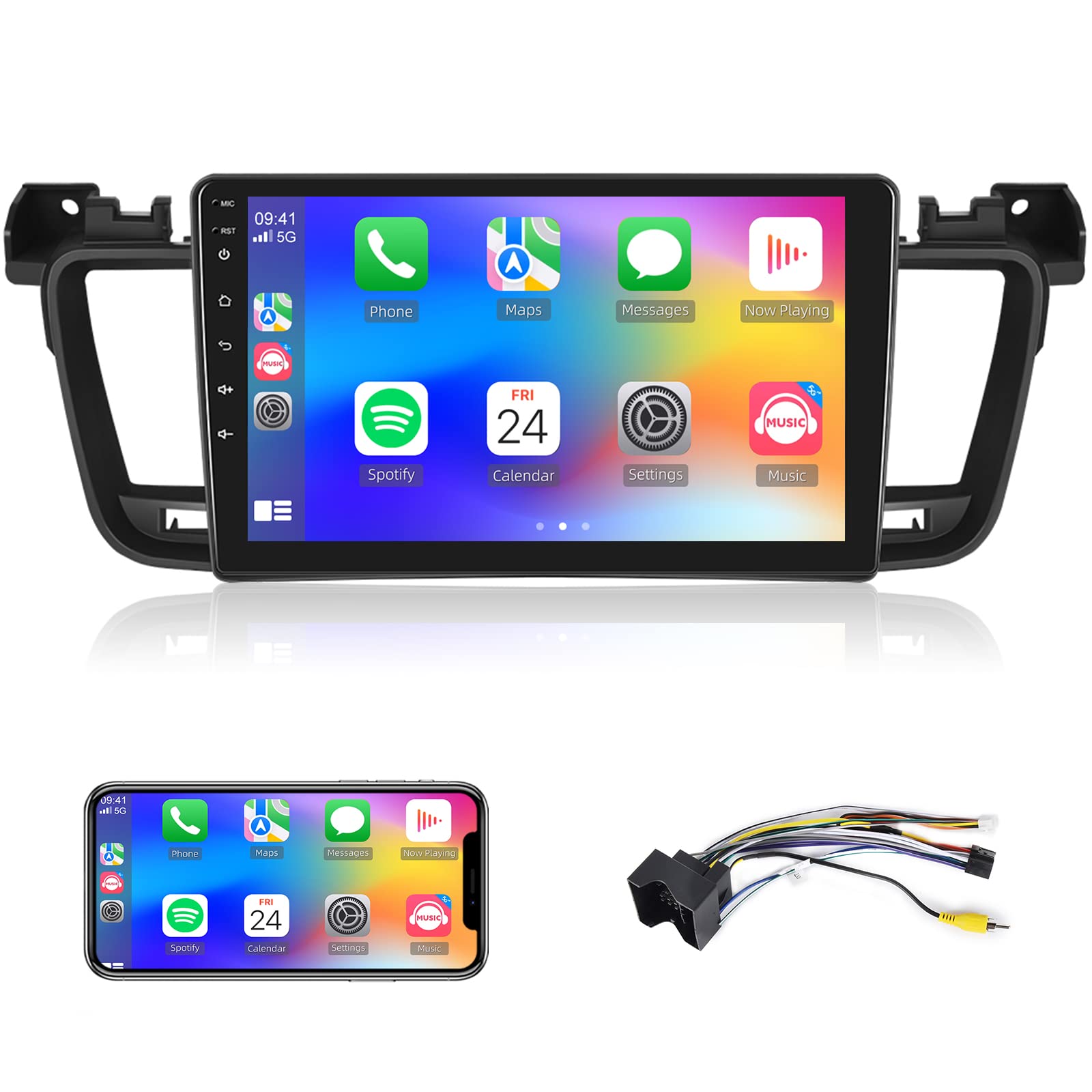 4G+64G Android Autoradio Pour Peugeot 508 2011-2018 9'' Stereo Auto Avec Carplay Android Auto Sans Fil Écran Tactile Mirror Link GPS Navi Bluetooth WiFi FM/RDS/EQ/USB SWC Caméra Recul