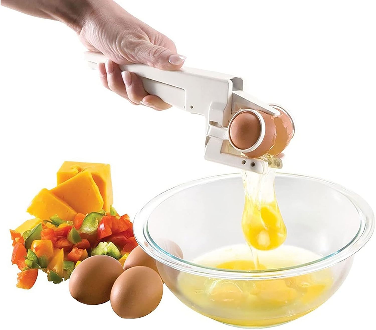 LIJX Handheld Egg Cracker, One Handed Egg Opener Kitchen