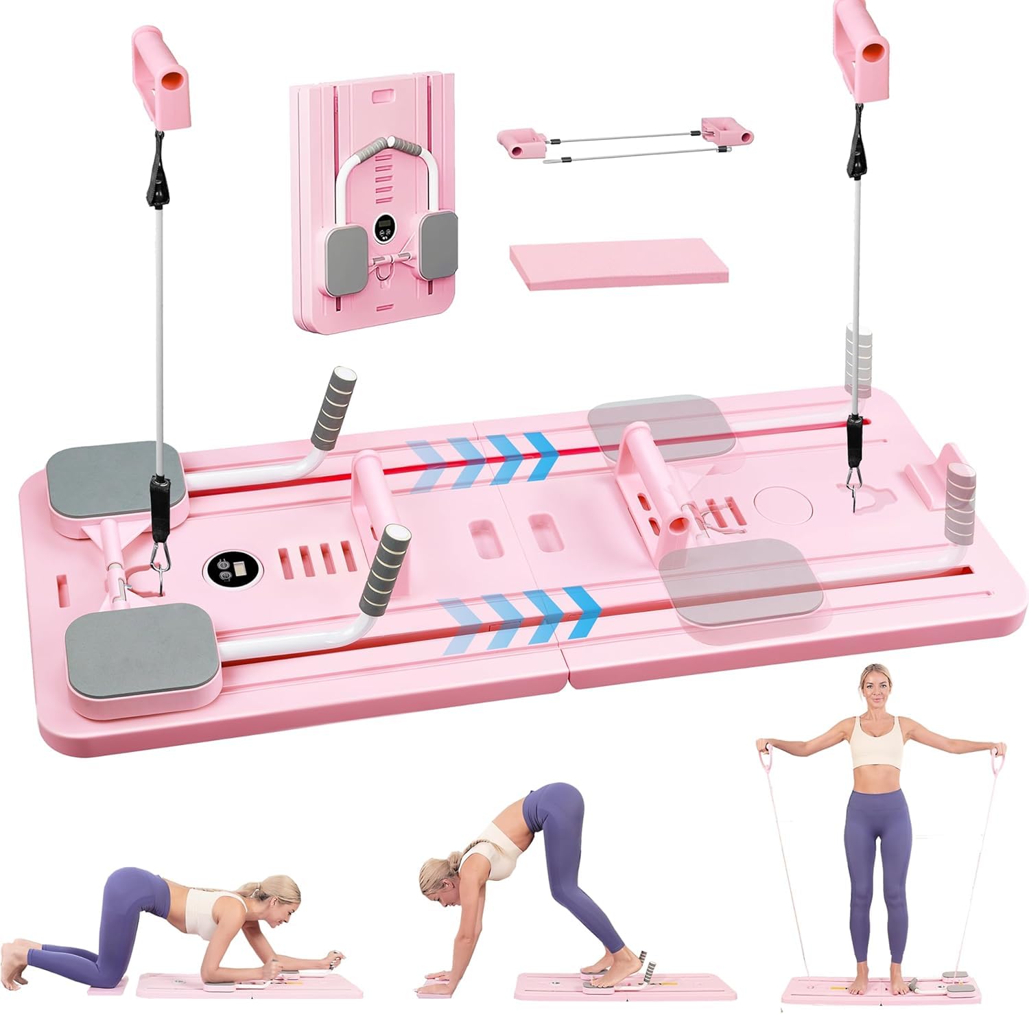 Luteti Portable Pilates Reformer Machine for Home Gym - Auto-Rebound Pilates Board with Abdominal Core Trainer & Full Body Workout | Professional Pilates Equipment for Men/Women