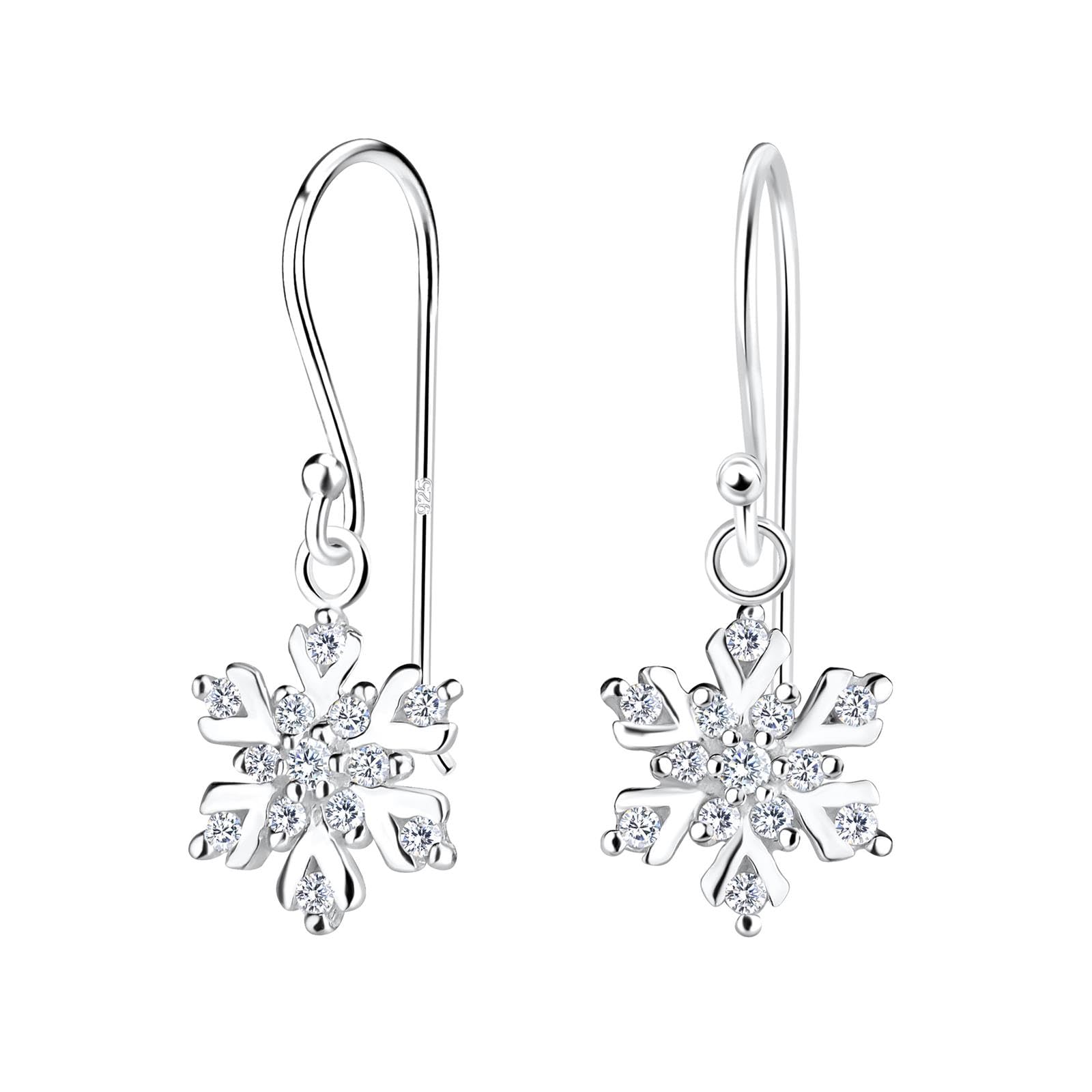 Monkimau Orecchini a bottone con fiocchi di neve, orecchini a bottone, gioielli per orecchie, in argento sterling 925, per donne e ragazze, fatti a mano, ipoallergenici e piccola idea regalo