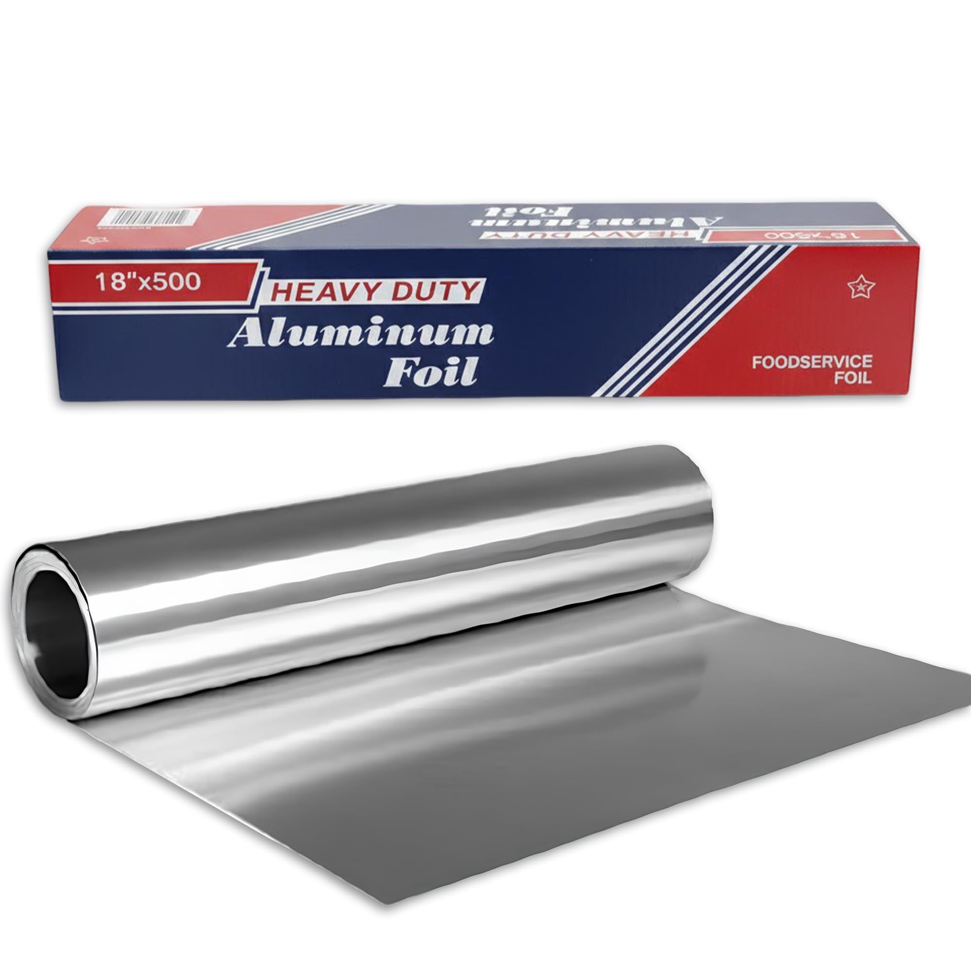 18" x 500' Heavy Duty Commercial Grade Food Safe Aluminum Foil Roll - Durable and Tear Resistant for Cooking, Grilling, and Roasting - Ideal for Restaurants, Catering, and Professional Kitchens