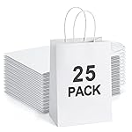 BagDream Small Gift Bags 25Pcs 5.25x3x8 Kraft White Paper Bags with Handles, for Small Gifts, Birthday, Wedding Party Favor, Retail Merchandise Paper Sacks