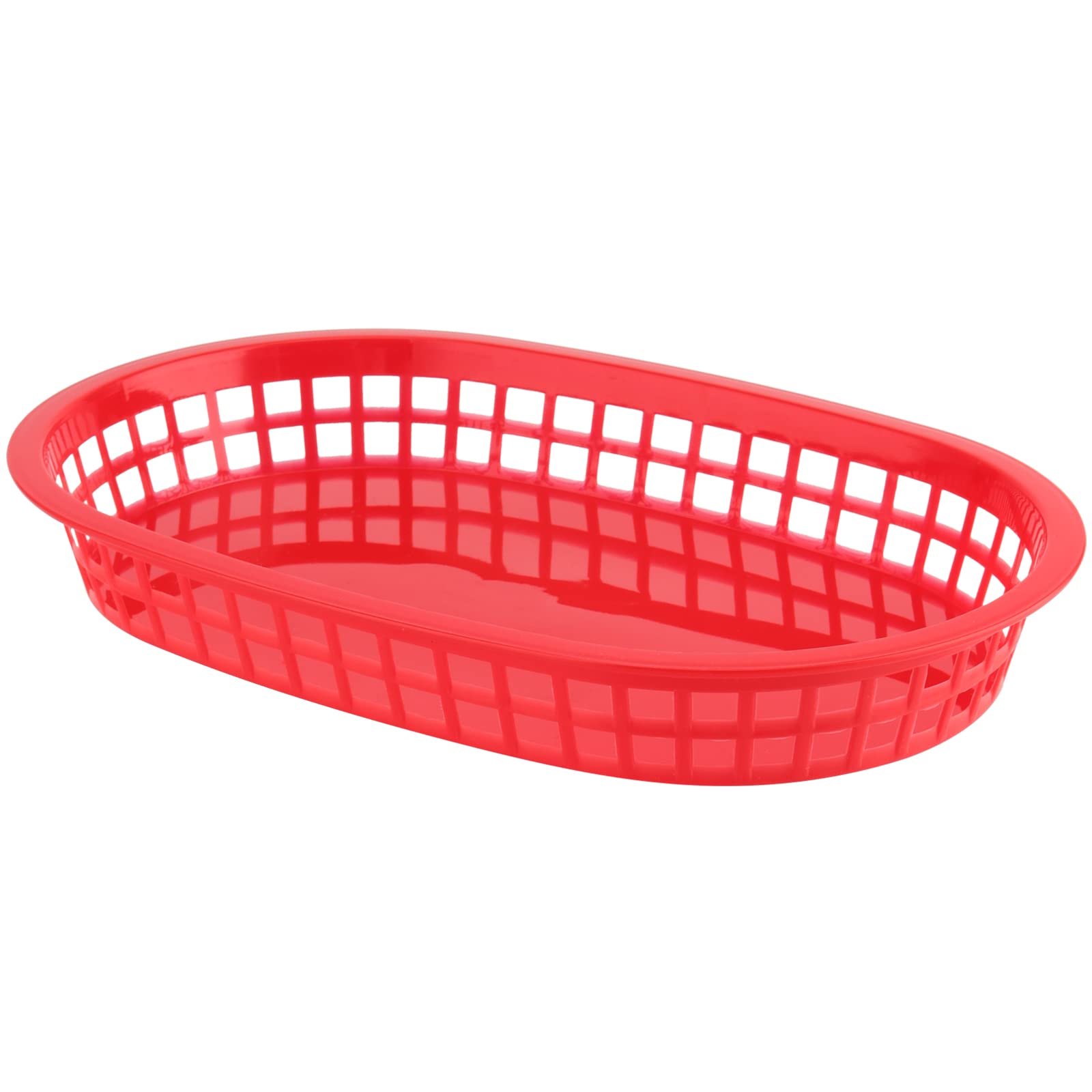 Lot de 24 paniers de service de restauration rapide en plastique de forme ovale pour pain, hot-dog, hamburgers, sandwichs, frites, barbecues Rouge 28 x 17,8 cm