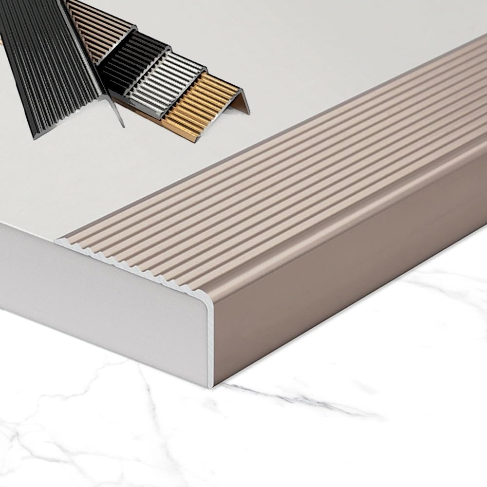 Protector de borde de escalera de aluminio impermeable en forma de L de 120 cm, 90 cm y 120 cm, protector de esquina, perfil de escalera, antideslizante, morado, para escalones seguros y diseño