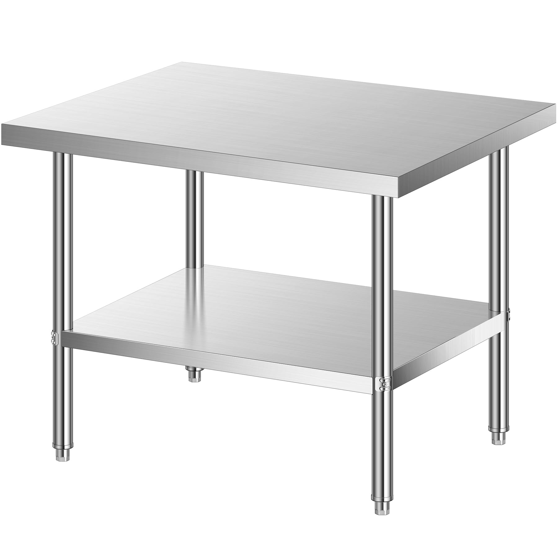 LEEVOT Tavolo da Cucina Professionale in Acciaio Inox, 2 Ripiani in Legno e Acciaio, per Cucine Professionali, Laboratori, Ristoranti e Bar, Capacità di Carico 150KG/100KG (120x80cm)