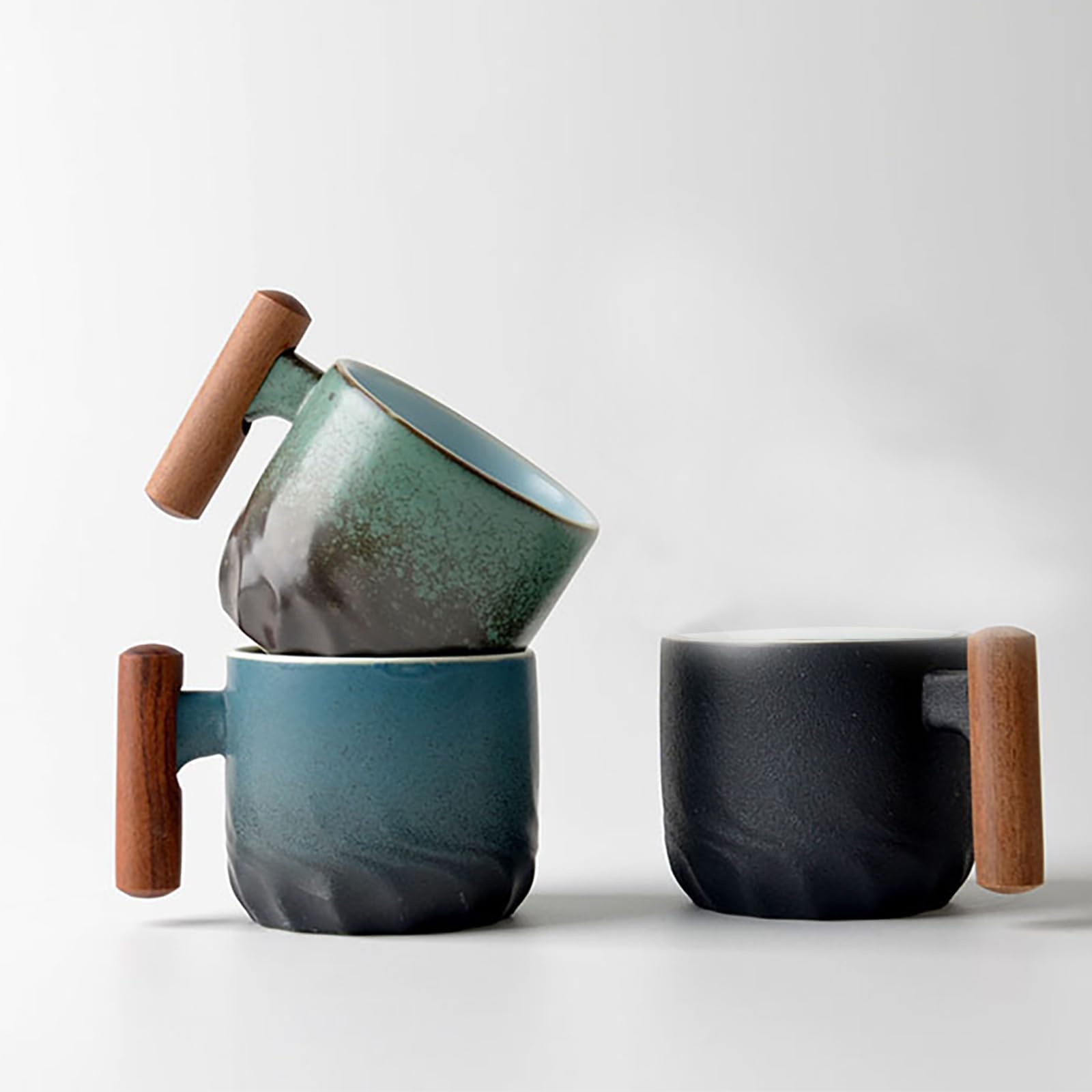 Juego de 6 tazas de café (6 x 70 ml) de cerámica, tazas de café con asa, mini taza de té, taza de café para espresso, té (juego de 6 unidades, negro)