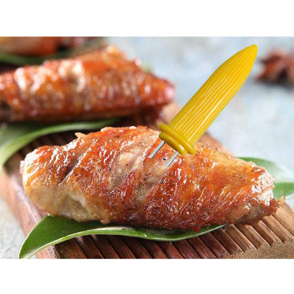 10 supporti per mais, in acciaio inox, con manico per mais, forchetta per barbecue, forchetta, spiedo per barbecue all'aperto (10)