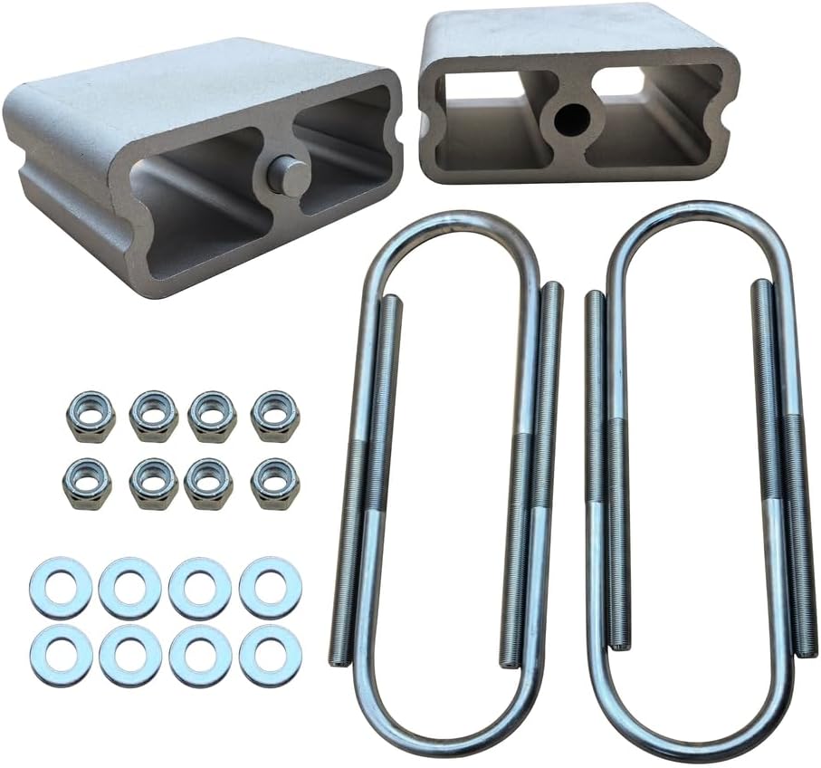 4' Aluminum Lowering Blocks w/2* Angle Suspension Body Lowering Kit For Nissan 720/Hardbody 1983-1997 with 1/2" diameter U-bolts, washers and nuts