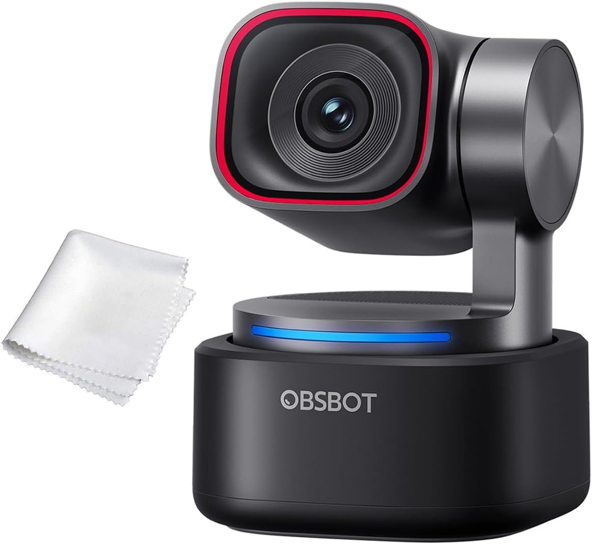 OBSBOT Tiny 3 AI-Powered Spatial Audio 4K PTZ Webcam, Tri-Mic AI Tracking 2.0 Voice Control Gesture Control 5 Audio Modes 1/1.28" Sensor 4K Streaming Camera for PC Laptop Zoom Meeting Content Creation
