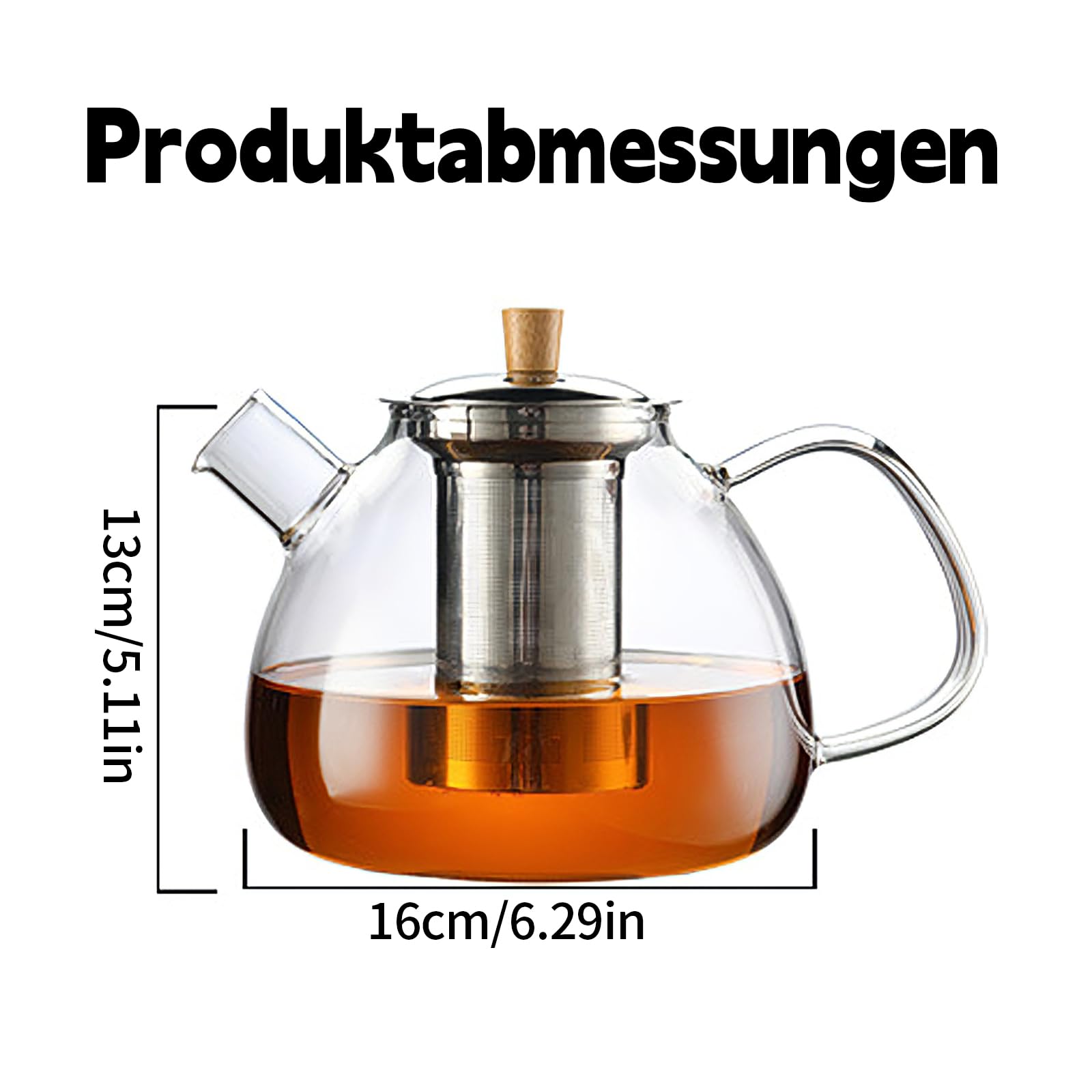 Glas Teekanne mit Siebeinsatz, 1,5 Liter Verstärkte Glasstärke Robuster Teapot, Glasteekanne für Grüntee, Schwarzen Tee, Duftenden Früchtetee