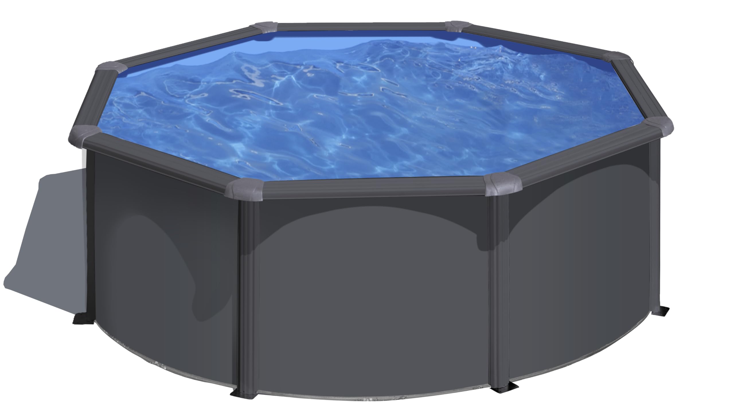 Gre KIT300GY Piscina de Acero Elevada, Redonda con Aspecto Acero Gris Grafito, Piscinas Desmontables para Jardín, 300 x 120 cm, Kea
