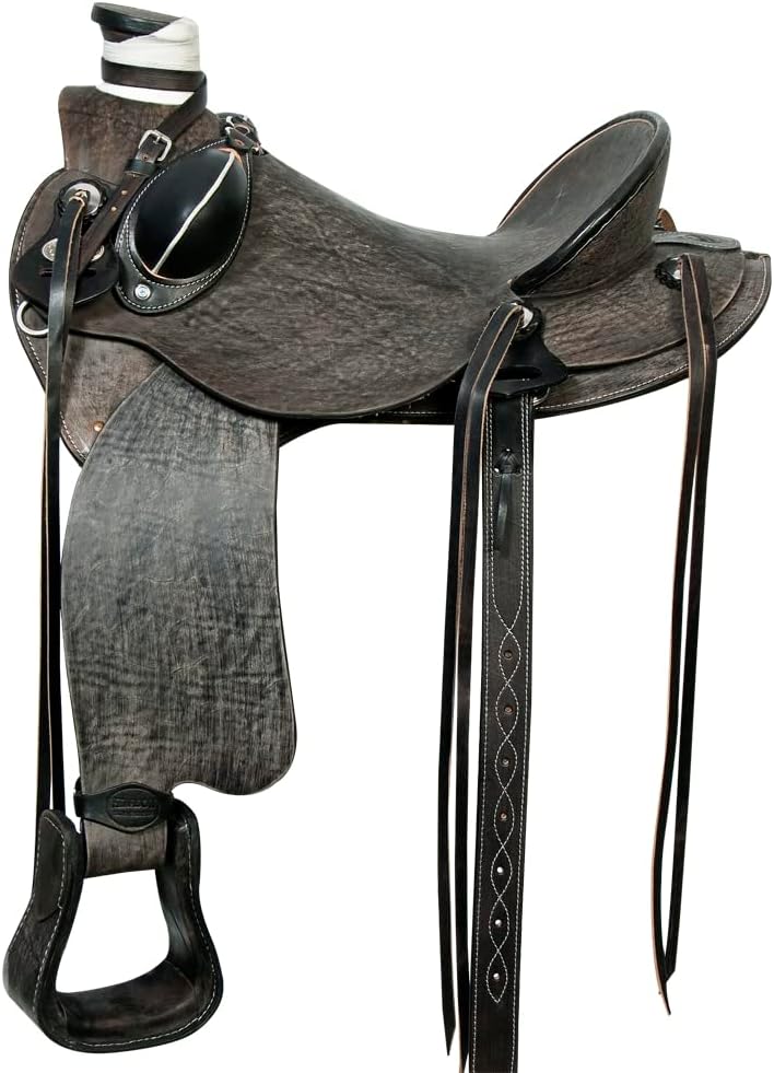 HILASON Western Horse Wade Saddle American Leather Ranch Roping Antique Black | Hand Tooled & for Horses