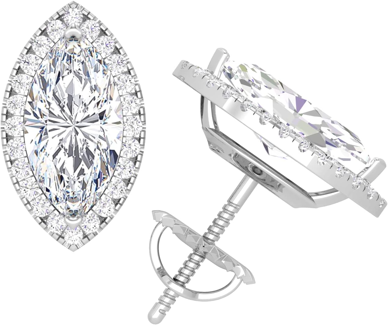 Moissanite Halo Stud Earrings, 0.5ct-3ct D color VVS1 Clarity Round Brilliant Cut Moissanite 14K White Gold Plated 925 Sterling Silver Simulated Diamond Earrings For Women