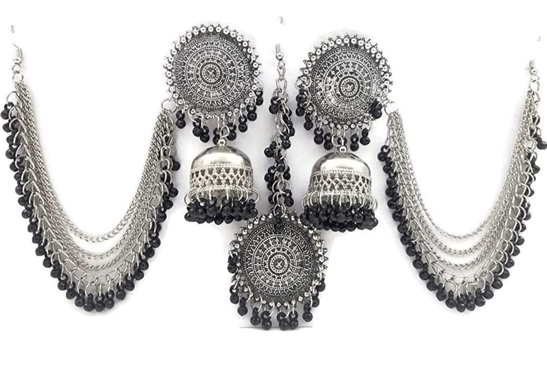 C&G INDIA Fashion Silver Jhumka Earrings And Maang Tikka Set For Girls And Women (Black) (B083HN6PBH) Amazon Price History, Amazon Price Tracker