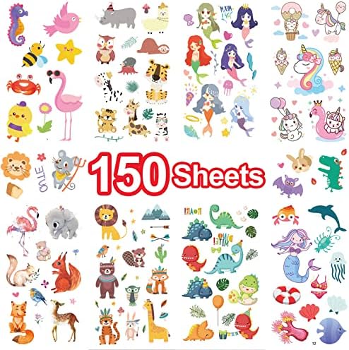Metker 150 sheets(1700 patterns) Kids Waterproof Temporary Tattoos Children's Temporary Tattoo Toys,Unicorn Animals Suitable For Birthday Parties,Group Activities,Toy Patterns Goody Bag Stuffers