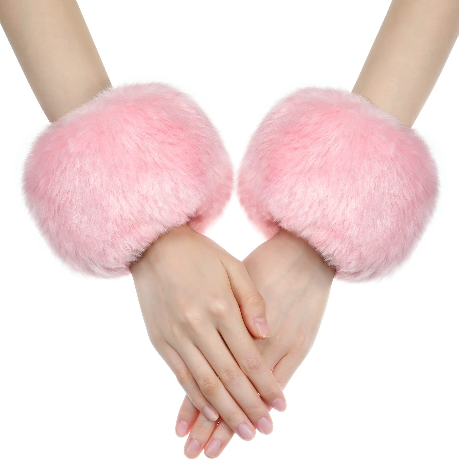 SATINIOR Faux Fur Short Wrist Cuff Winter Fuzzy Wrist Cuff Warmers for Women Girls Favors