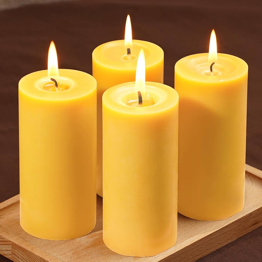 Pure Beeswax Pillar Candles 4 Packs,140 Hours Long Burning, 100% Natural Beeswax Candles for Emergency, Bees Wax for Home Deco, Beeswax Candles Bulk for Relax, Smokeless & Dripless