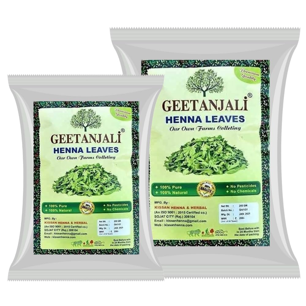 Geetanjali Mehandi Leaves for Hair Color Handpicked Rajasthani henna leaves Organic hair care Henna hair color for healthy hair - Rajasthani Pure Natural Henna Leaves Henna - Pack of 2-400gm-image-44