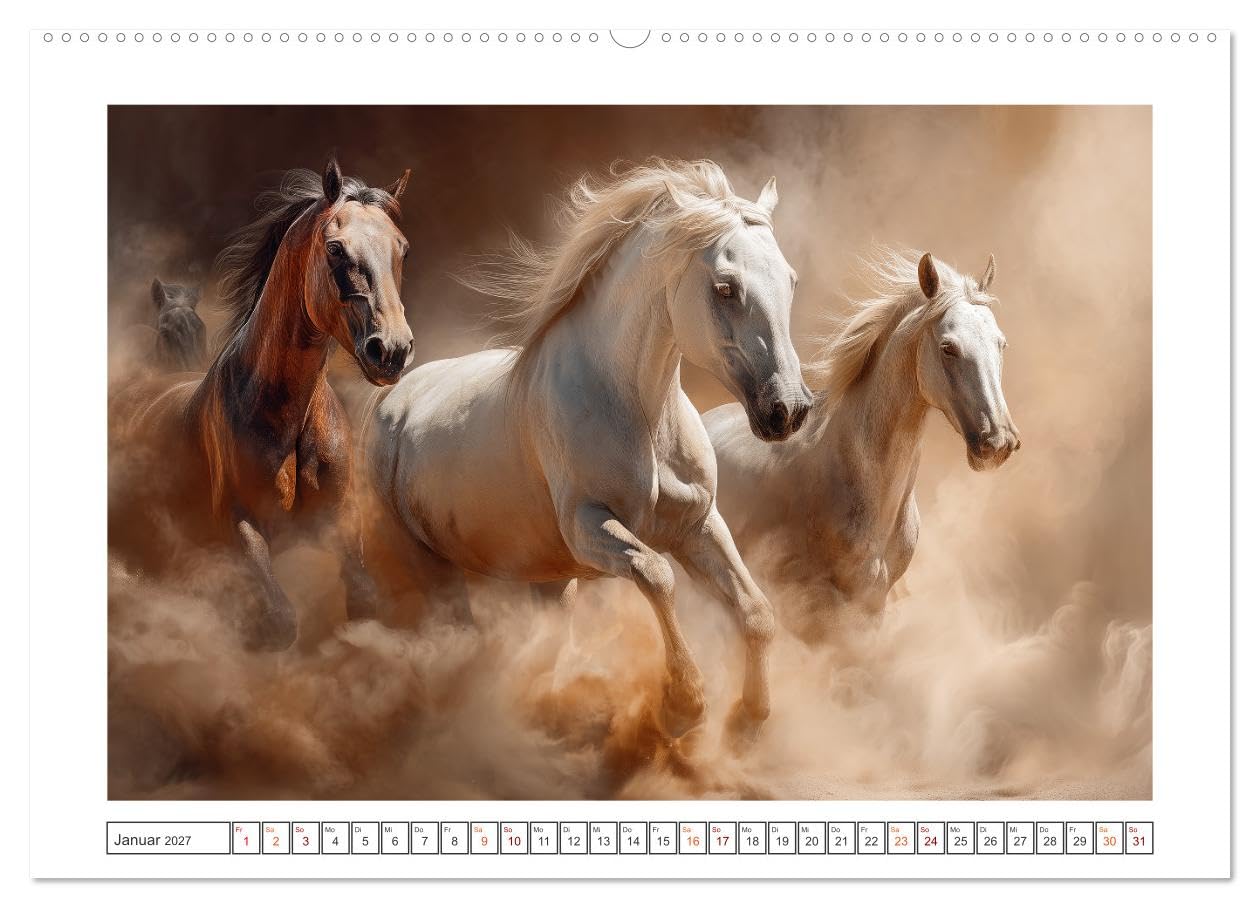 Pferde wie gemalt (hochwertiger Premium Wandkalender 2027 DIN A2 quer), Kunstdruck in Hochglanz: Dieser Kalender zeigt das Pferd als zeitloses Symbol ... im Wechsel der Jahreszeiten. (CALVENDO Tiere)