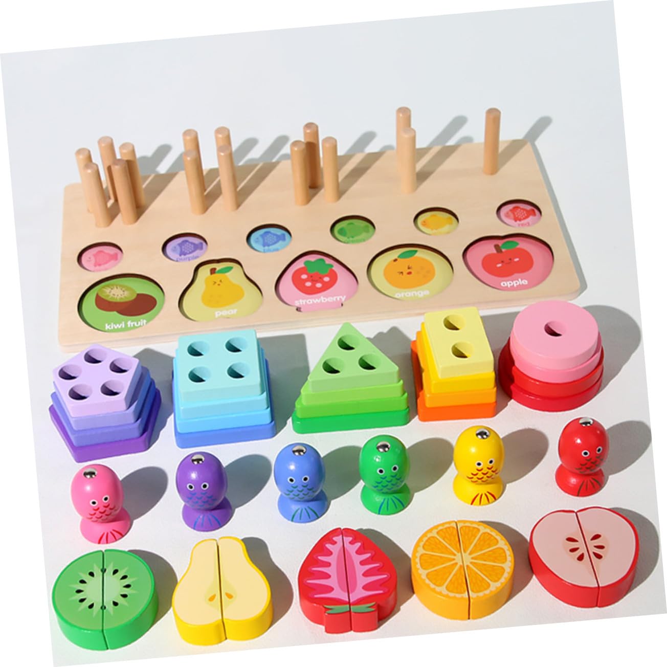 Juego De Juguetes De Madera Multiusos Tablero De Pesca y Formas a Juego para Niños, Resistente Al Desgaste, Desarrollo Cognitivo y Coordinación Mano-Ojo, Adecuado para Aprendizaje