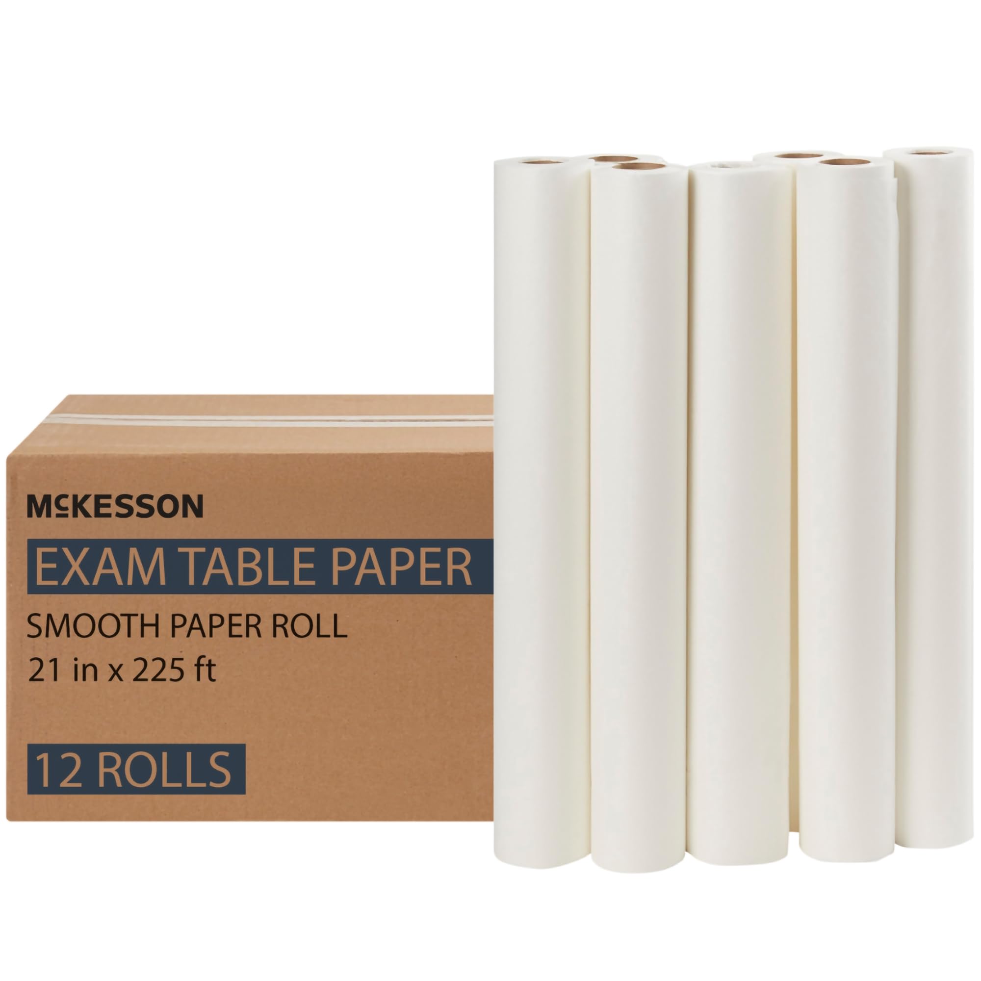 McKesson Medical Exam Table Paper [12 Rolls] – Bed Table Sheet Cover Ideal for Diaper Changing, Waxing, Nursing, Chiropractor, Patternmaking, Tracing - Smooth Paper Roll - White, 21 in x 225 ft