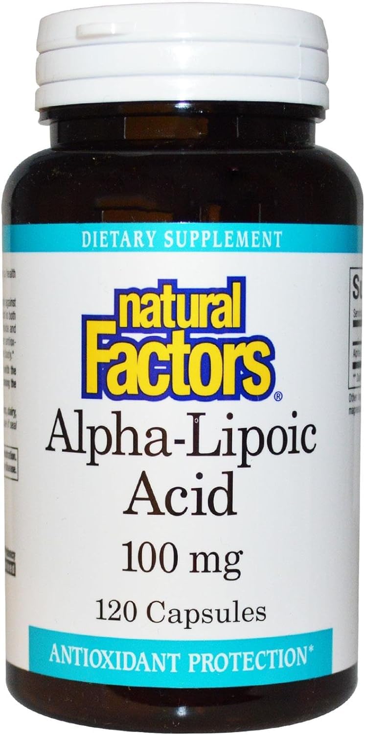 Ácido Alfa-Lipóico Natural Factors, 100 mg, 120 Cápsulas - Suporte à Função Nervosa e Metabolismo Saudável