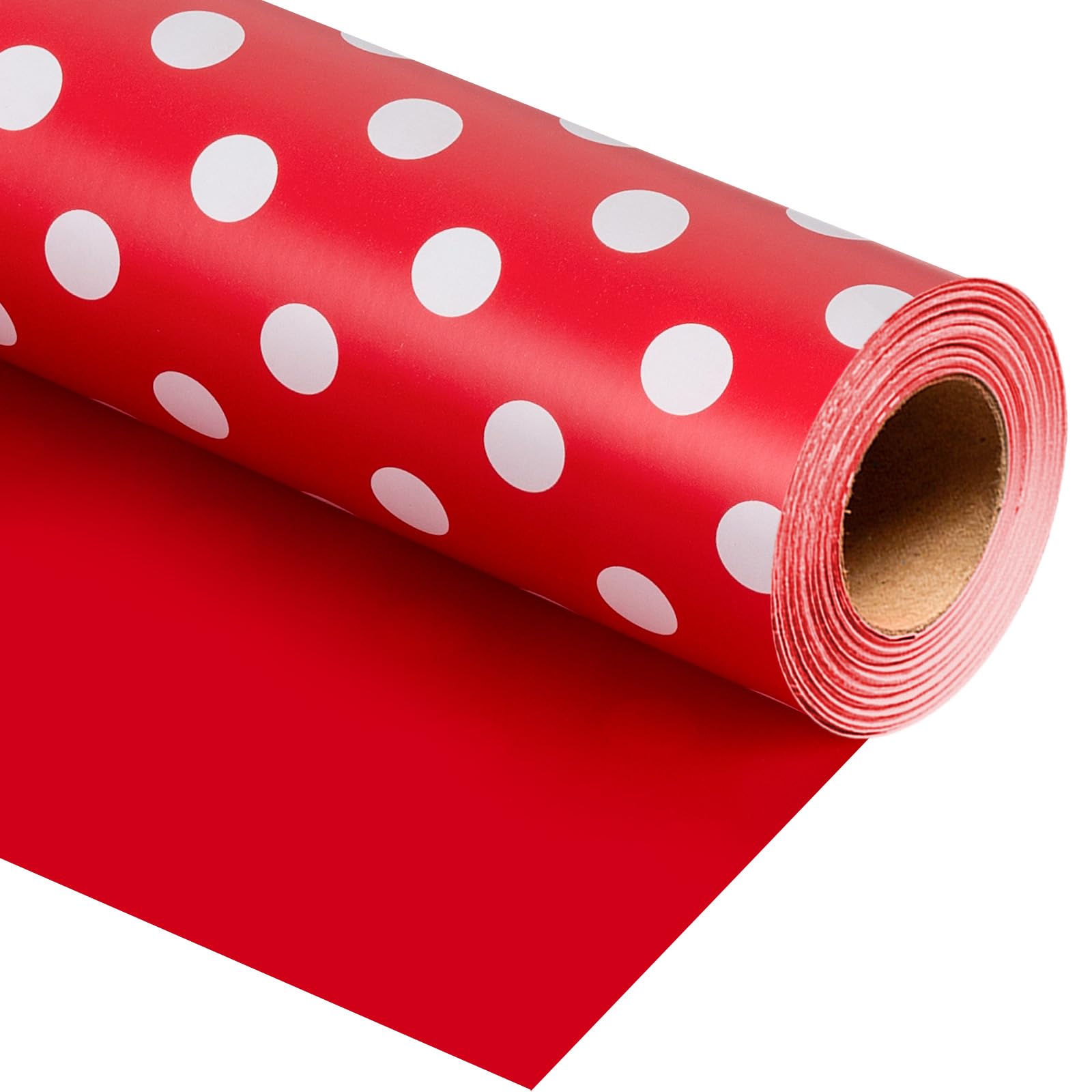 Burymento Red and White Dots Wrapping Paper, Reversible Pink Gift Wrap for Birthday, Valentines, Mothers day, Graduation, Wedding, Fathers day, Baby Shower, Christmas (17in x 32.8ft)