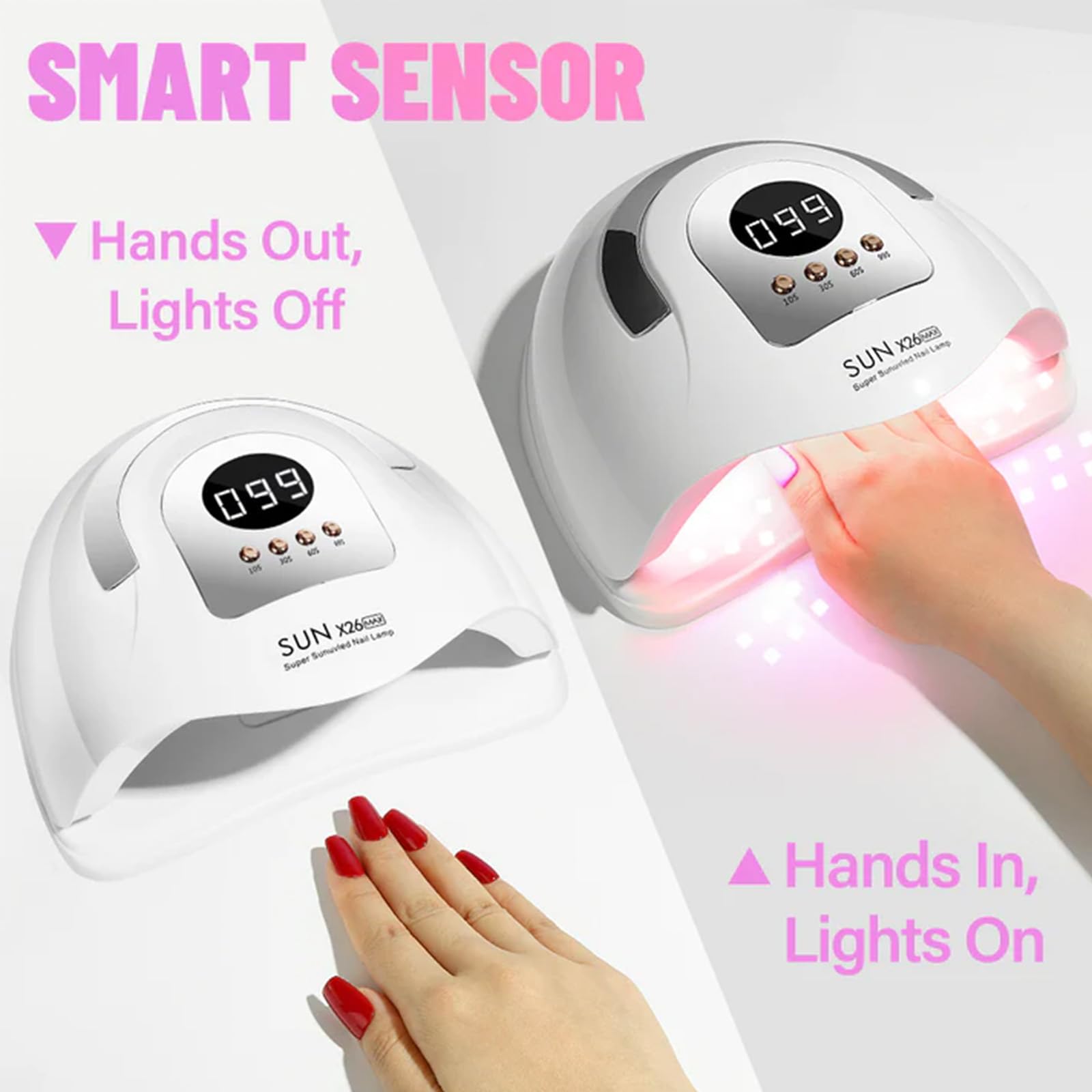 Lampa UV LED do paznokci żelowych 320 W, profesjonalna suszarka do paznokci z 4 timerami, automatyczny czujnik i lampa do paznokci z wyświetlaczem LCD, przenośna suszarka do paznokci, nadaje