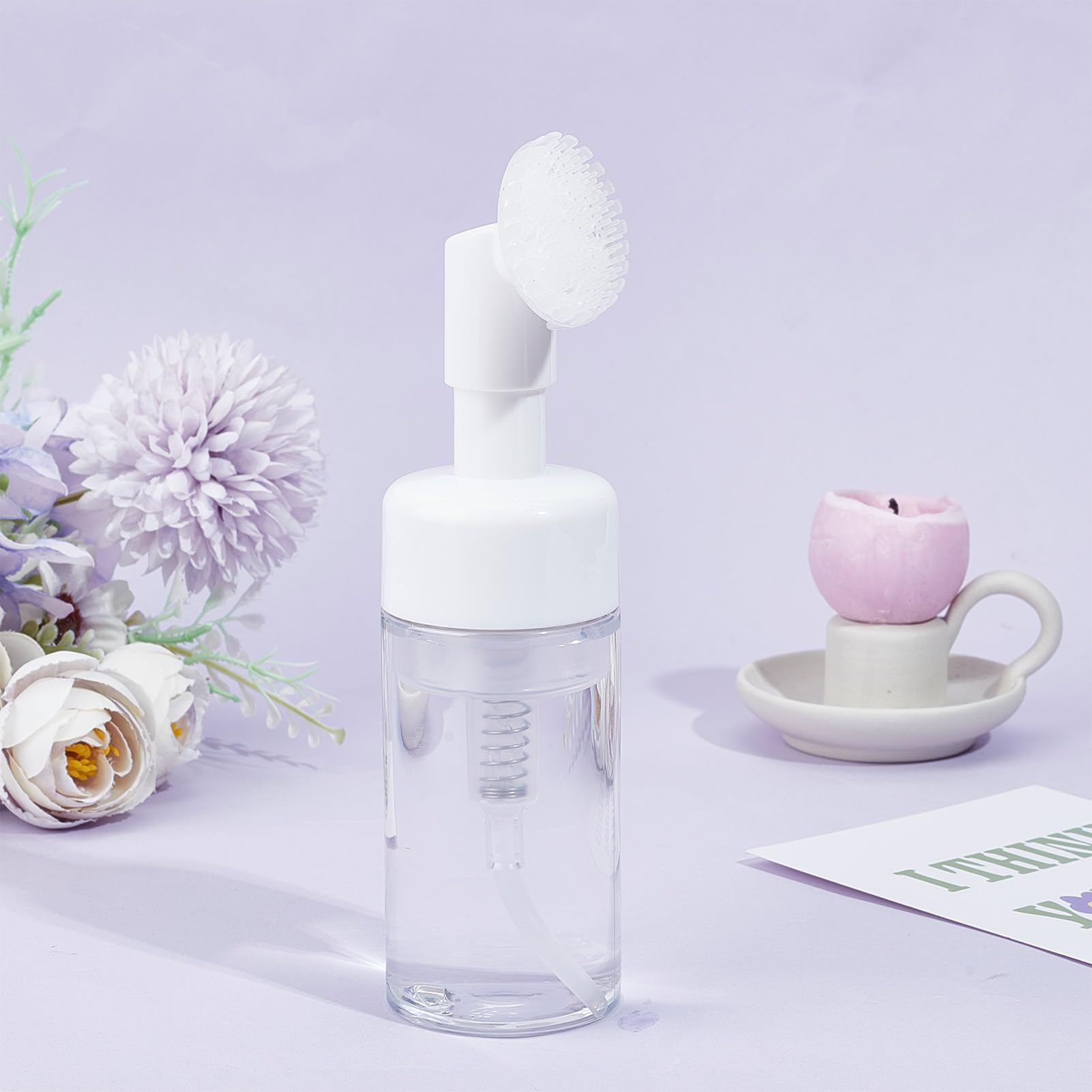 NICENEEDED Flacone In Schiuma Da 100 ml con Pennello, Dispenser per Pompa Detergente per Il Viso con Testina per Massaggio In Schiuma di Silicone, Dispenser Liquidi Da Viaggio per Sapone e Shampoo